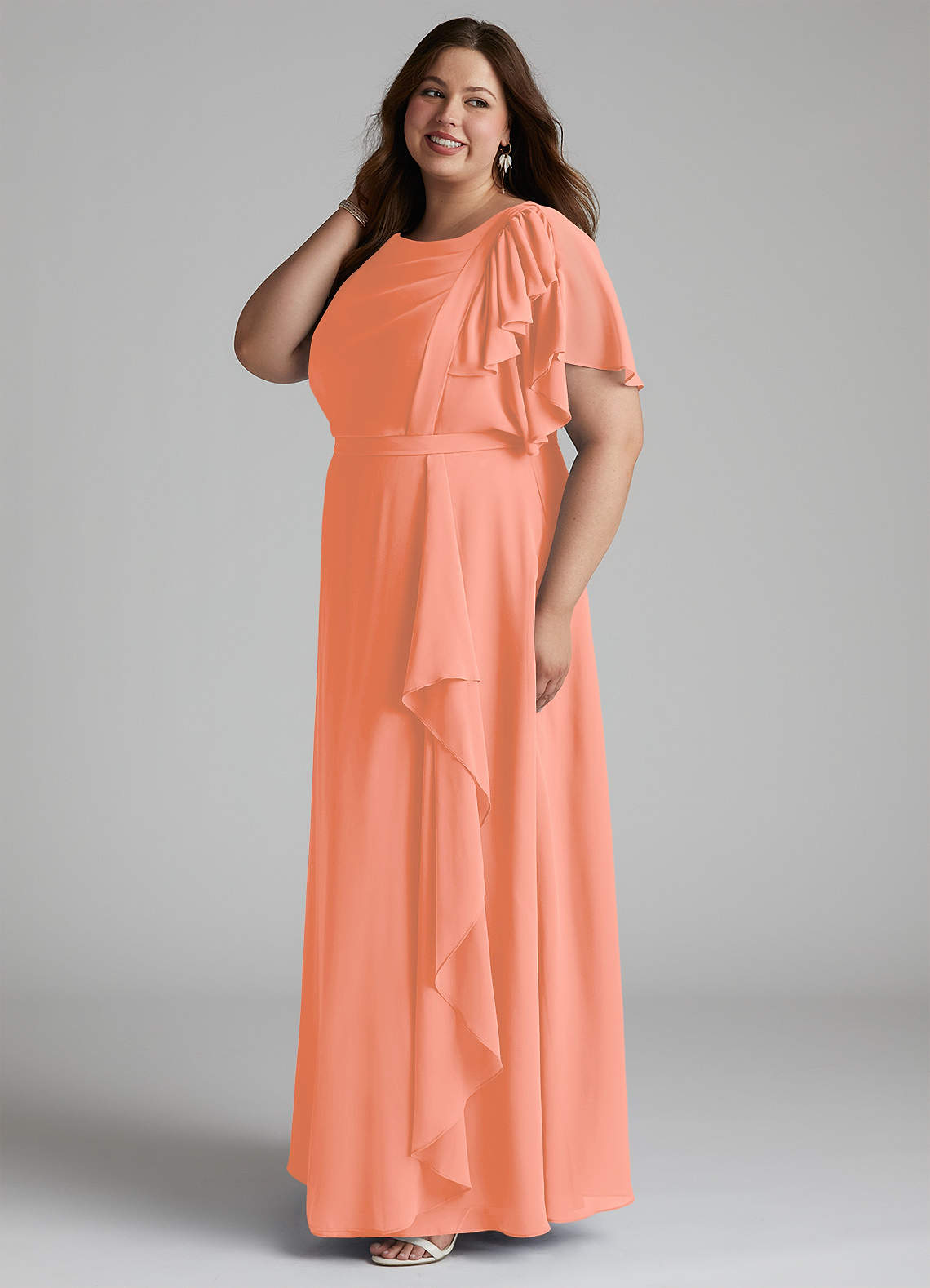 Azazie Aaliyah Modest Bridesmaid Dresses A-Line Scoop Pleated Chiffon Floor-Length Dress image6