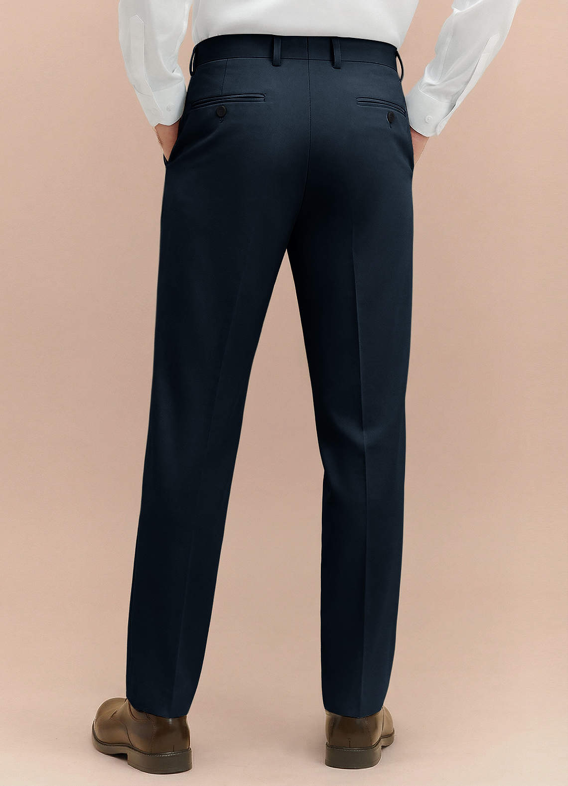 front Vincent Navy Blue Structured High Stretch Dress Pants