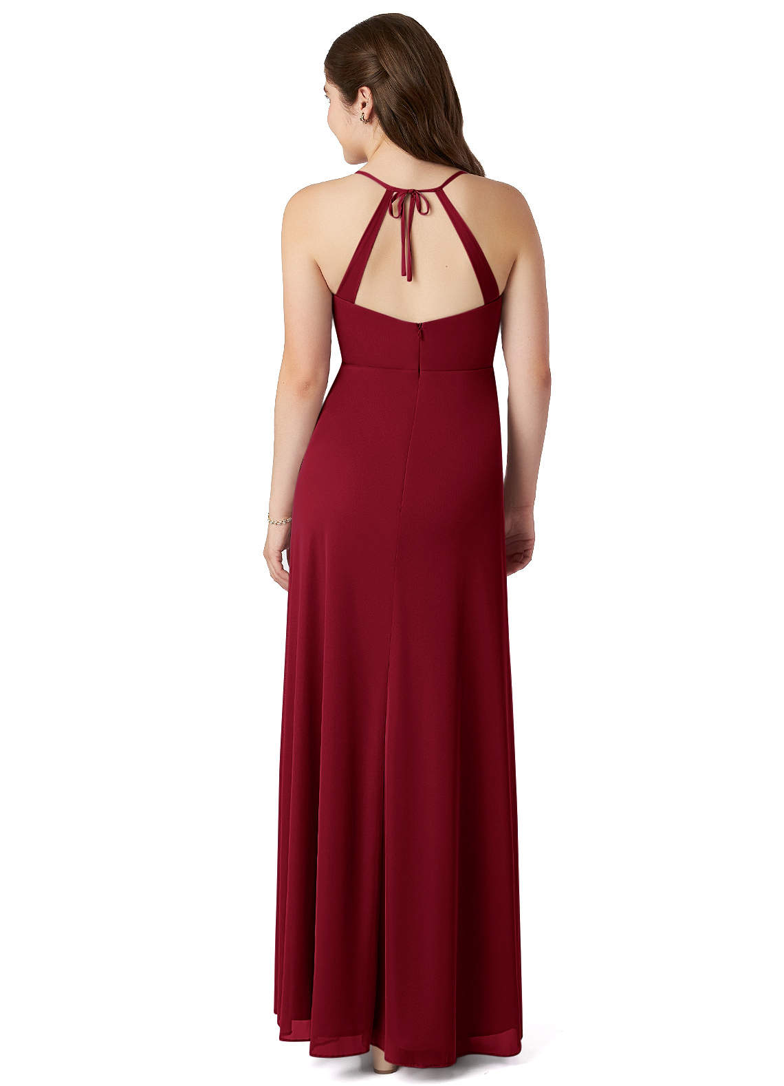 Burgundy high discount neck bridesmaid dresses