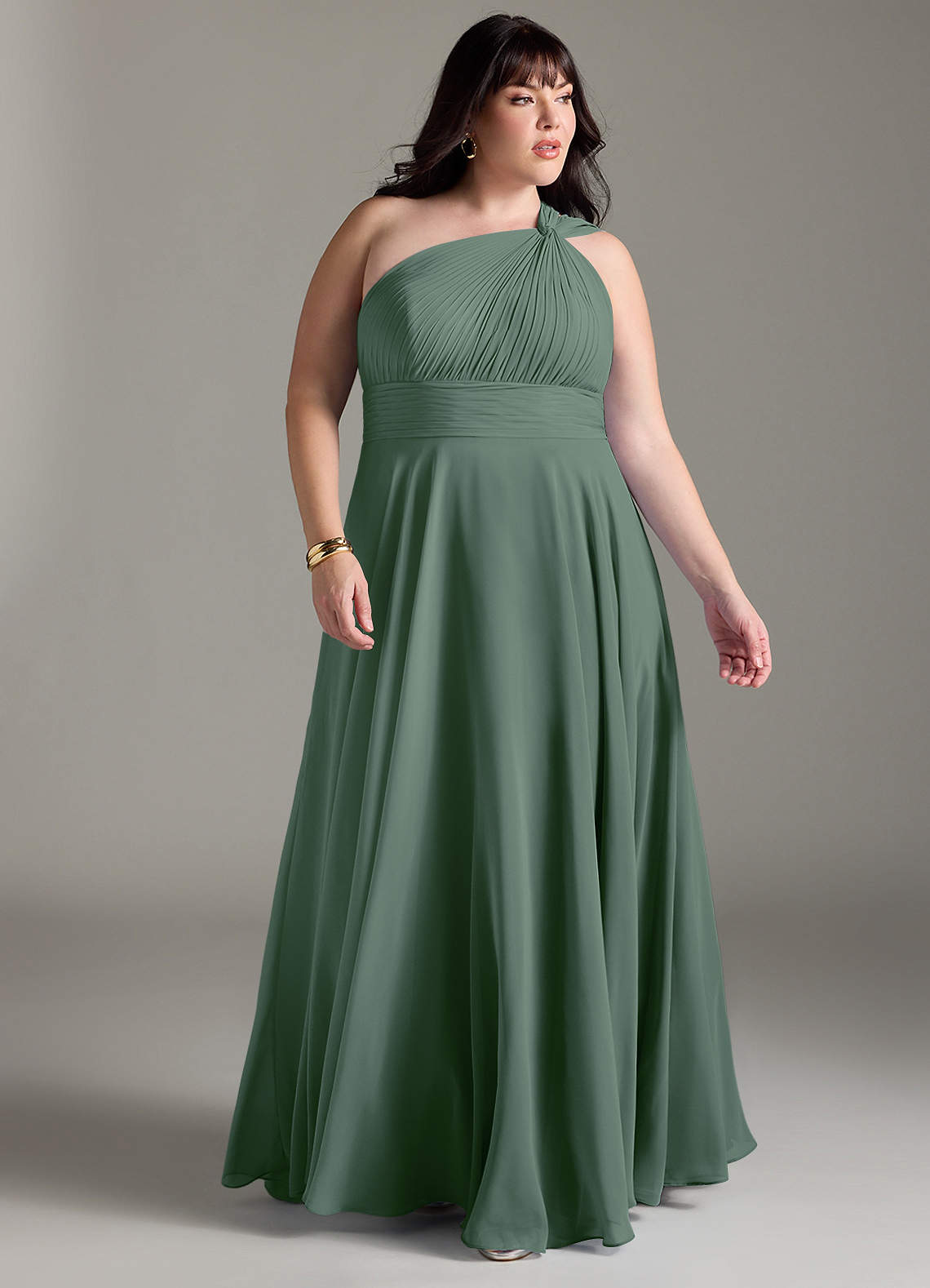 Azazie Charlize Bridesmaid Dresses Eucalyptus A-Line One Shoulder Chiffon Dress image8