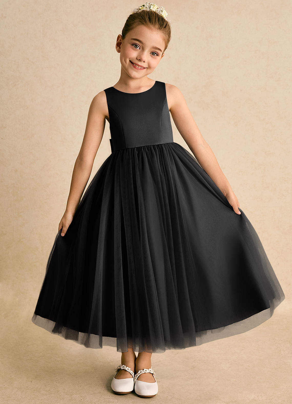 Azazie Solia Robe Demoiselle D'honneur Fillette Robe Princesse en Tulle Arc Noir image4
