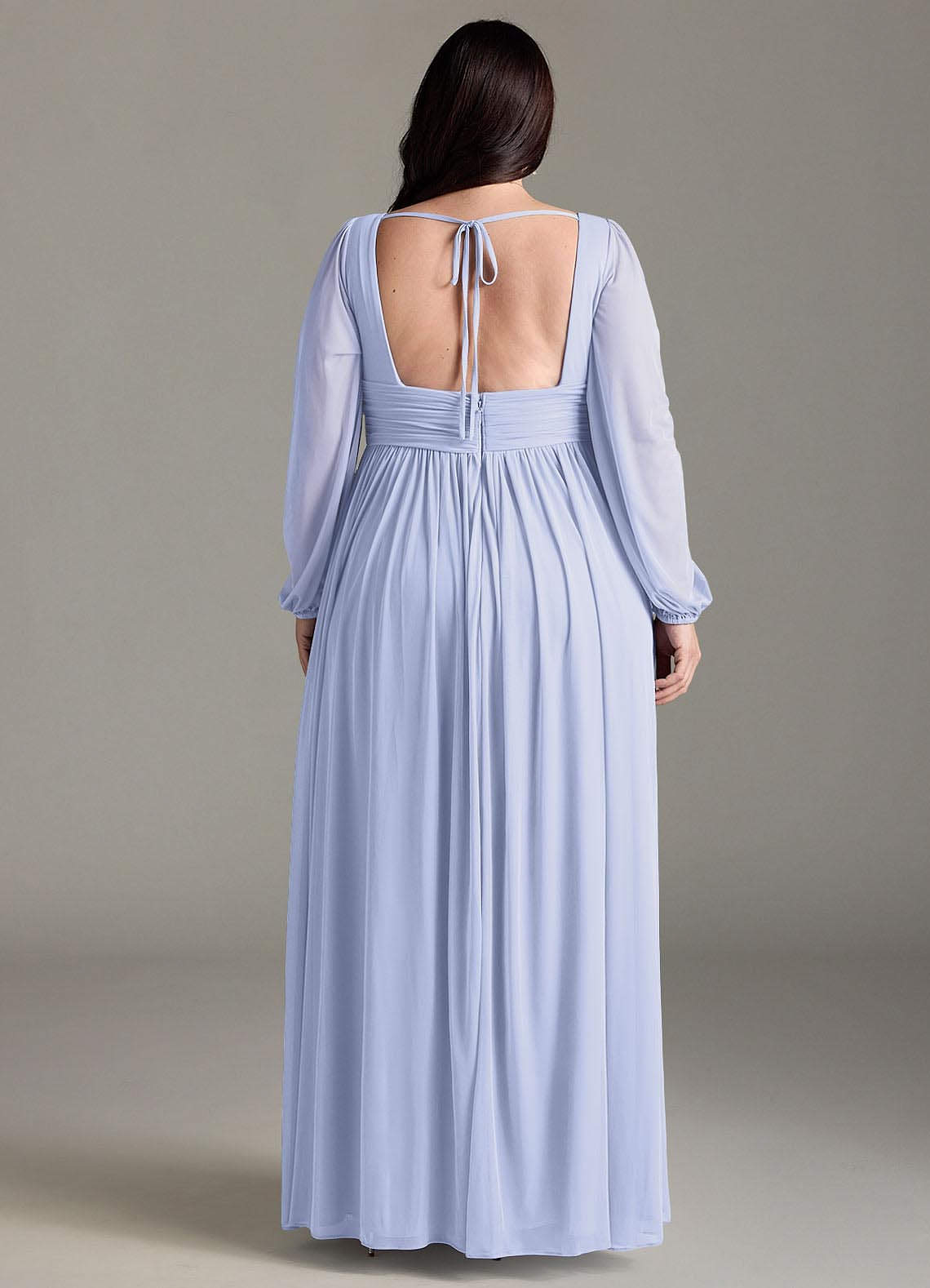 Azazie Norah Vestidos de damas de honor Vestido de Lavanda de Gasa de Corte en A con Manga larga con cuello en V image6