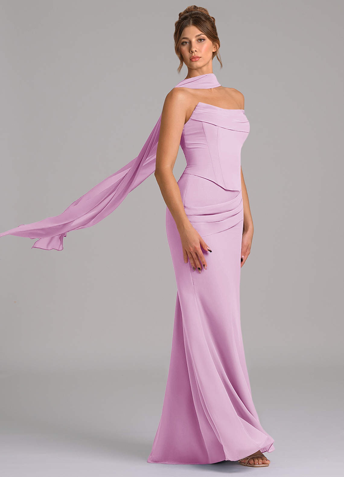 Azazie Sorrel Vestidos de madrinha de casamento Vestido Rosa Doce de Chiffon de sereia com Espartilho image2