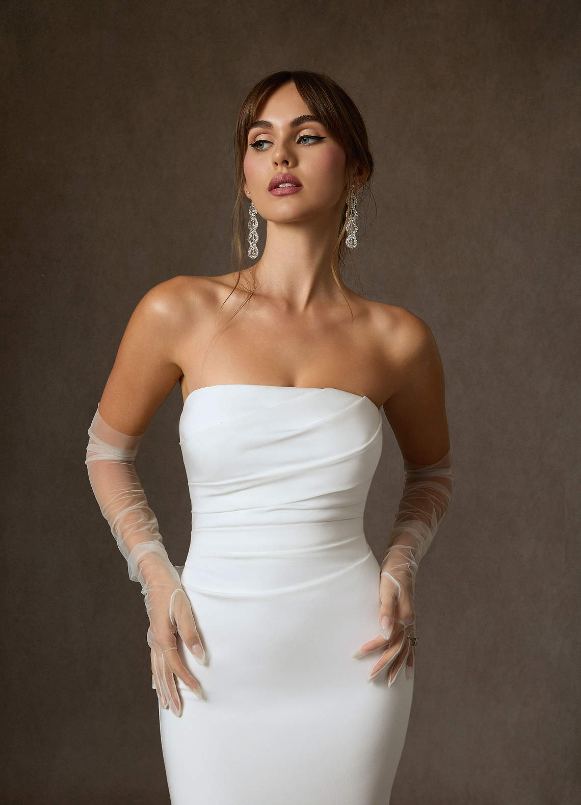 Azazie Colette Wedding Dresses Diamond White Fit and Flare Strapless Crepe Back Satin Dress image4