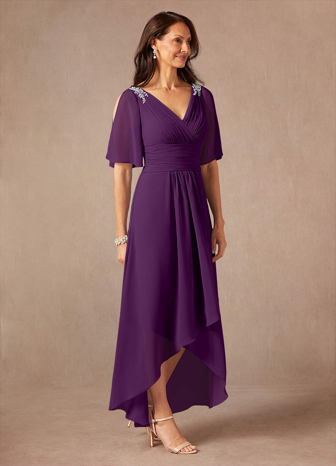 Azazie Pascual Mother of the Bride Dresses Grape A-Line Pleated Chiffon Dress image4