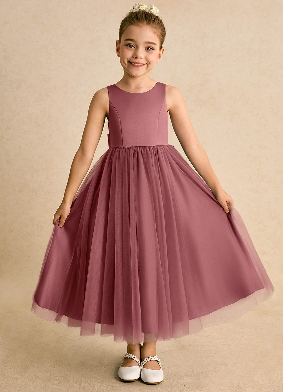 Azazie Solia Robe Demoiselle D'honneur Fillette Robe Princesse en Tulle Arc Améthyste image1
