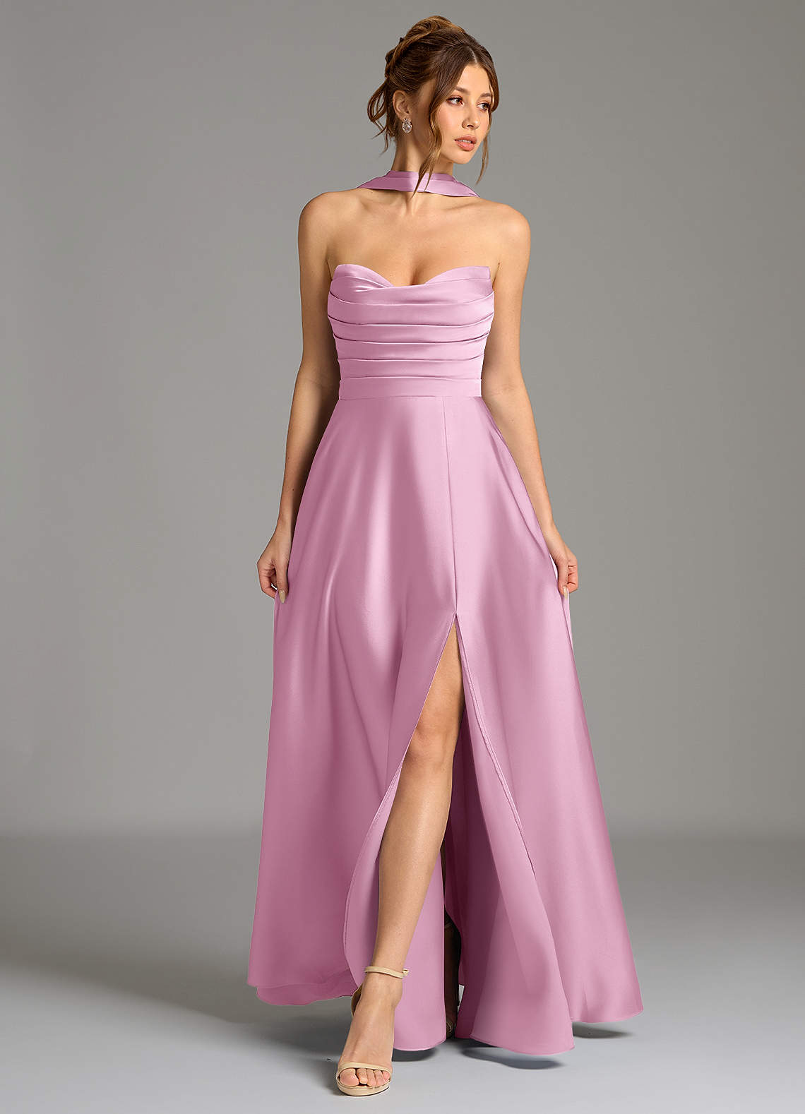 candy pink satin dress Azazie Ayla
