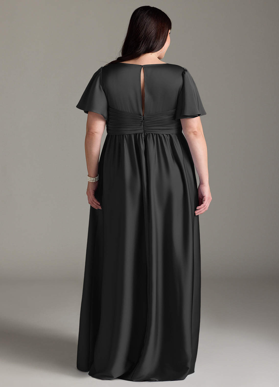 Azazie Verna vestidos de dama de honor de maternidad Vestido de Corte En A Volante Hasta el suelo Satén Elástico image10