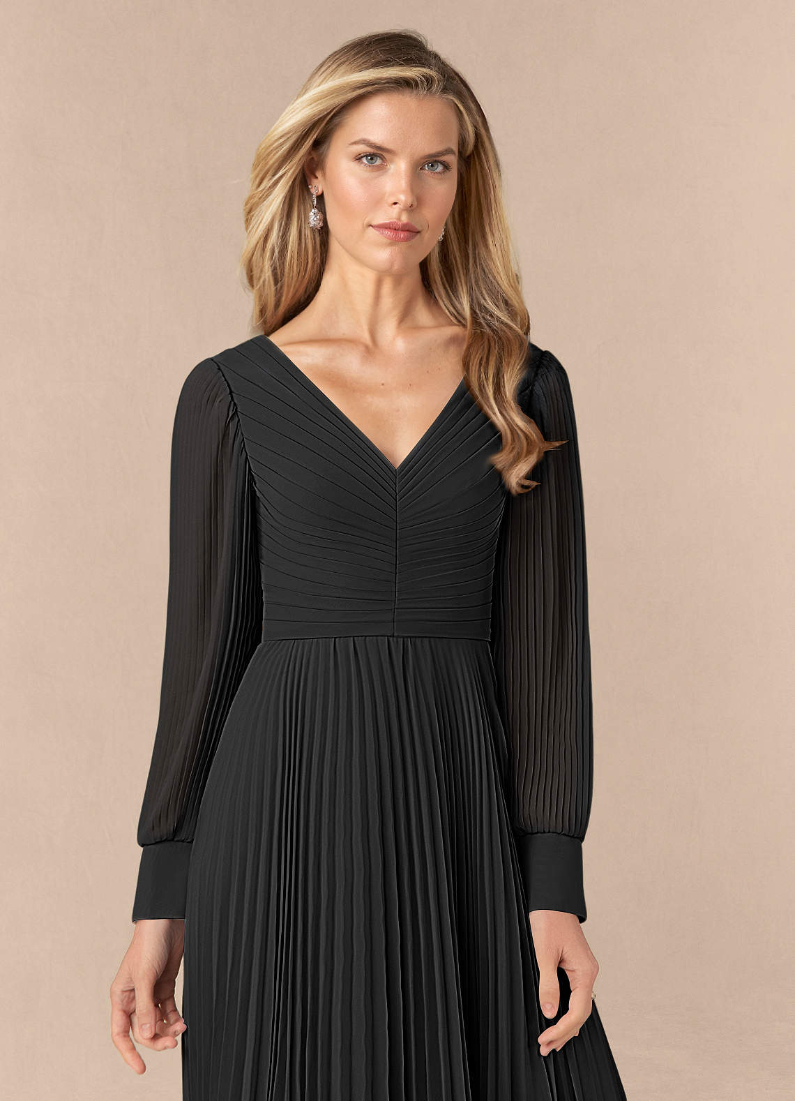 Azazie Zina Black A-Line Pleated Chiffon Dress Ready to Ship | Azazie