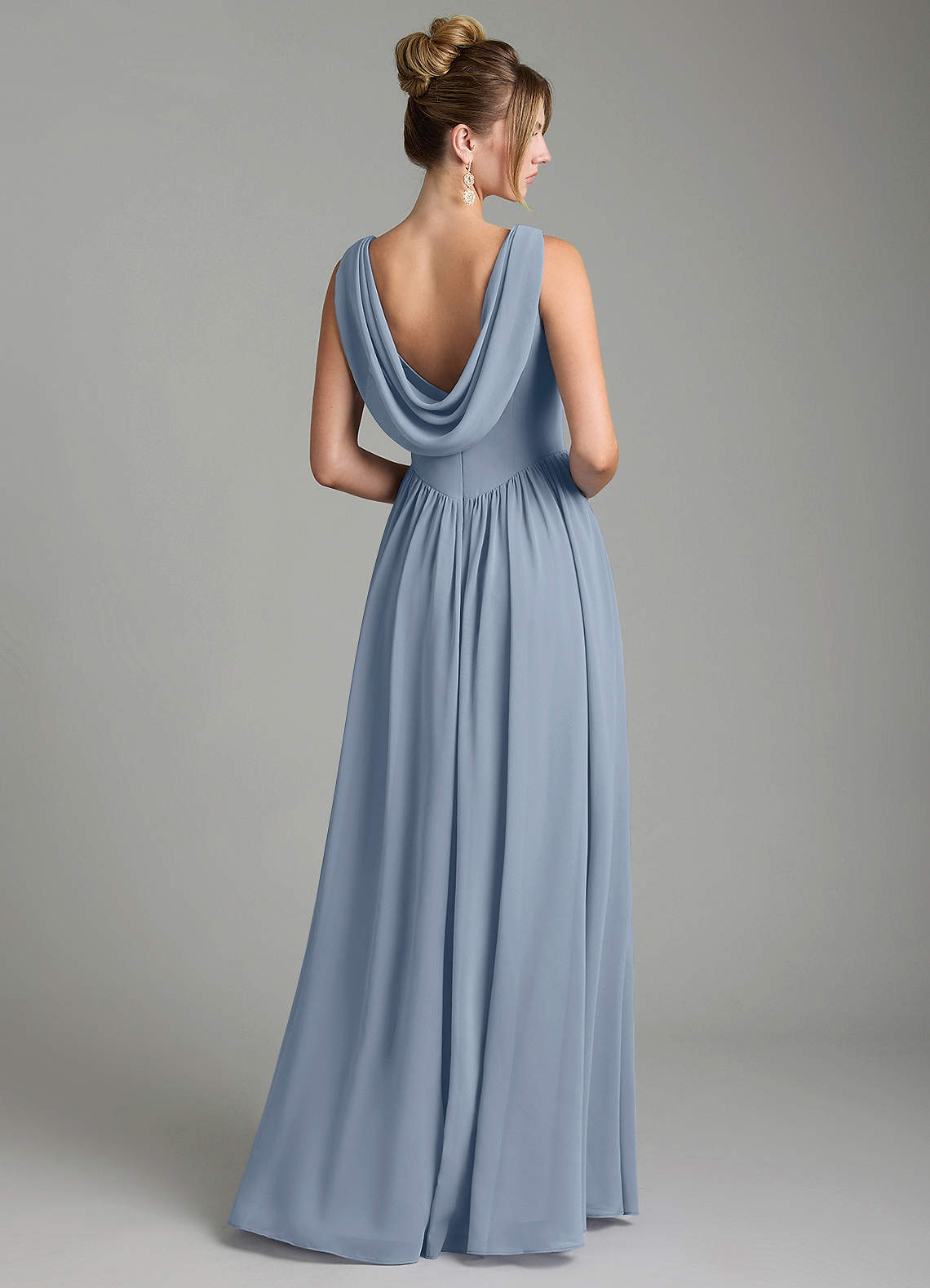 Azazie Novi Bridesmaid Dresses Dusty Blue A-Line Pleated Chiffon Dress image4