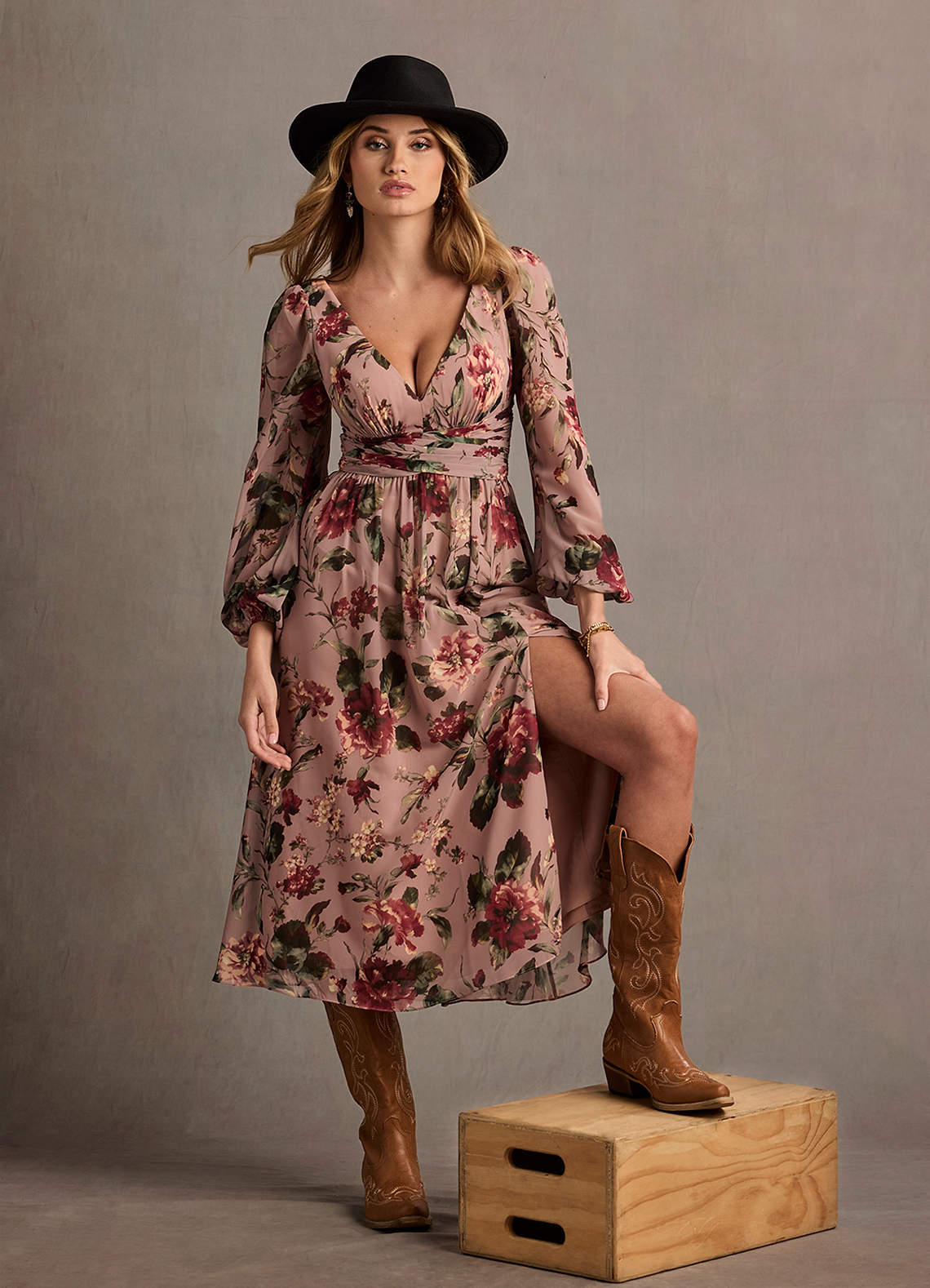 ワンピース Paddington Long Dress XS mauve beige Stevie Mauve Multi Midi Dress Ready to Ship | Azazie