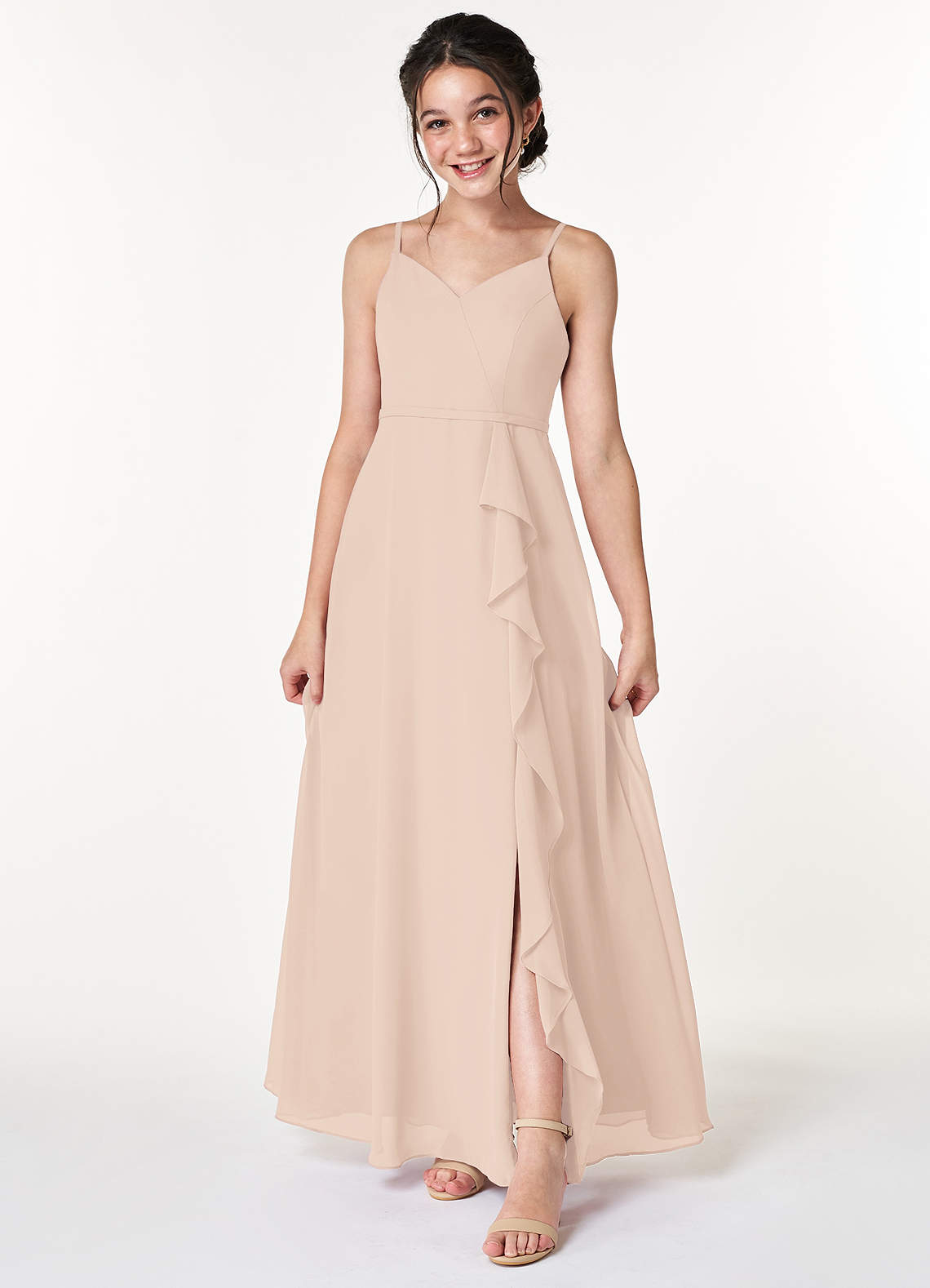 Azazie Naeem Junior Jurk van Chiffon met A-Lijn Ruches Engelse Roos image1