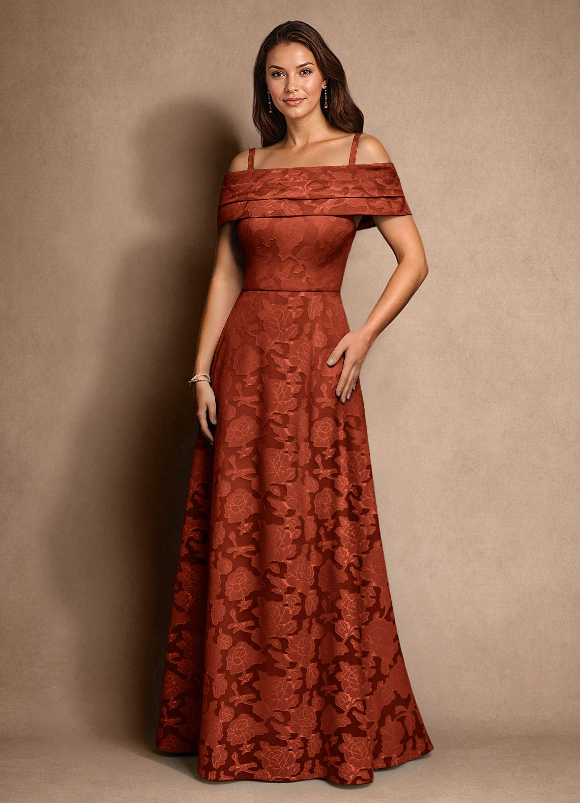 Azazie New Britain Abiti per la Madre della Sposa Abito A-Line in Burnout Floreale Plissettato Auburn image1