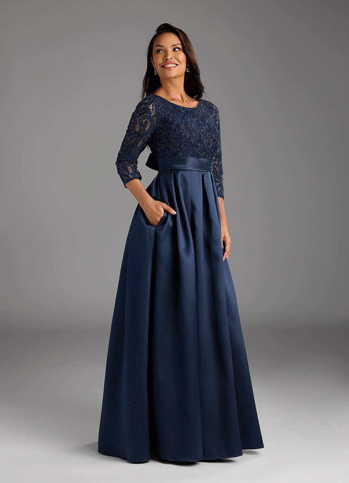 Azazie Delphi Dark Navy A-Line Sequins Lace Dress Ready to Ship