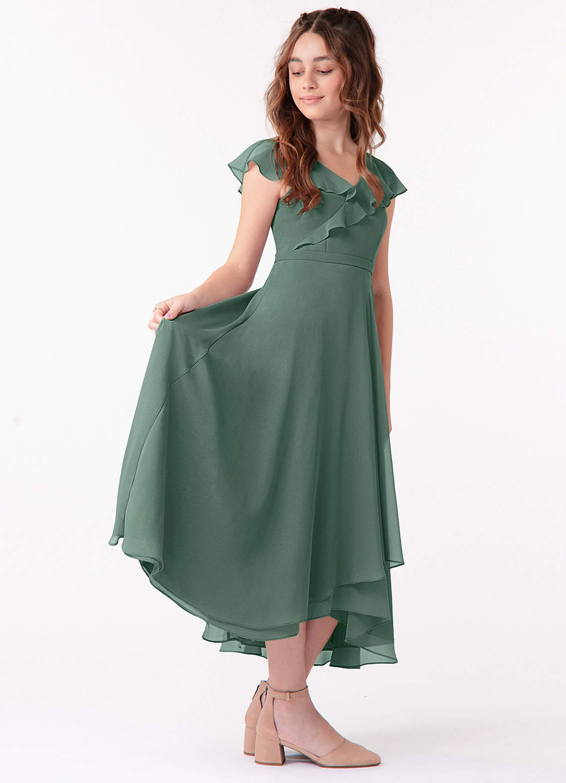 Azazie Posie Junior A-Linie Gestreift Chiffon Kleid Seemoos image1
