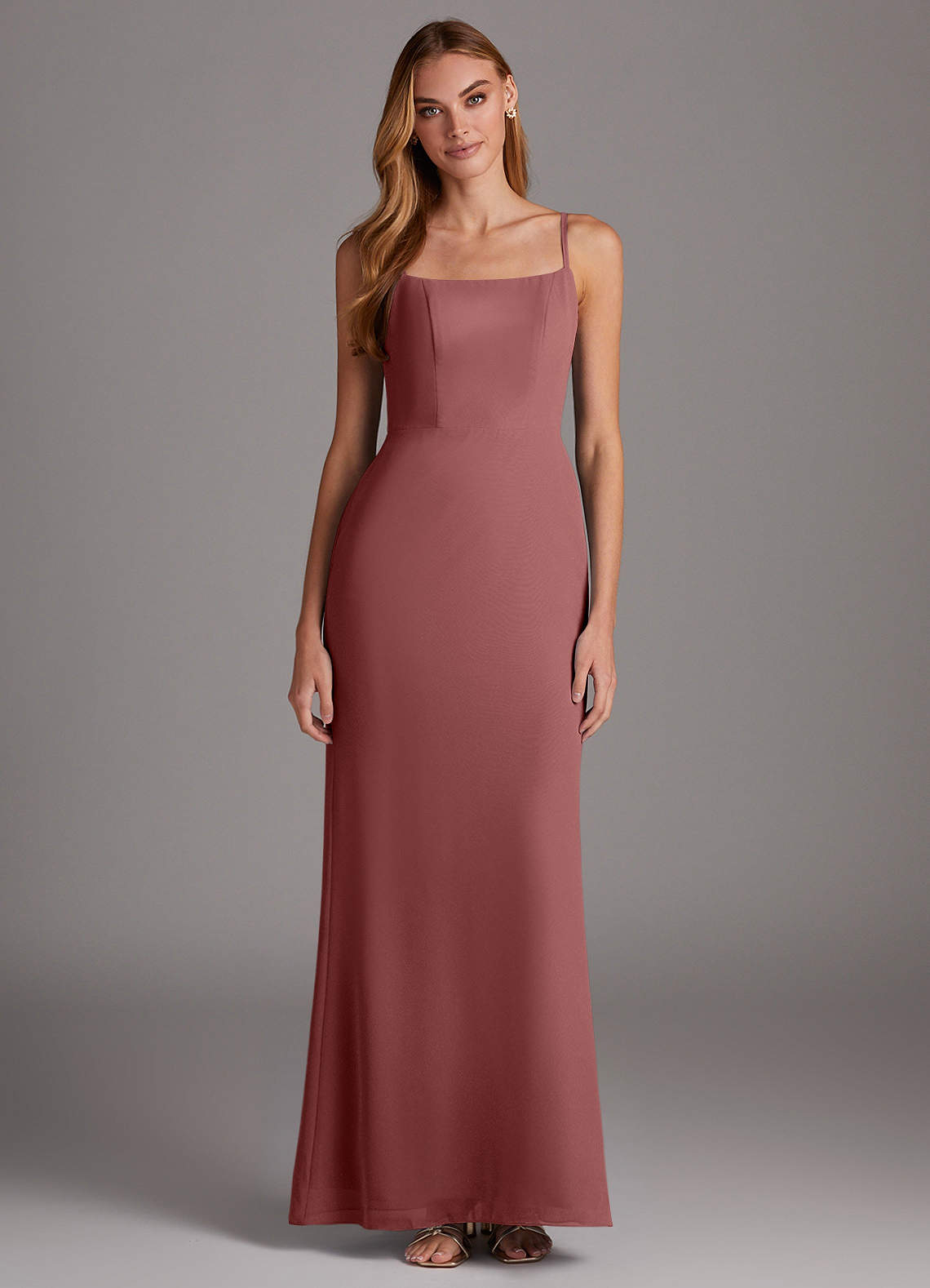Azazie Tayla Bridesmaid Dresses Amethyst Sheath Square Neckline Chiffon Dress image1