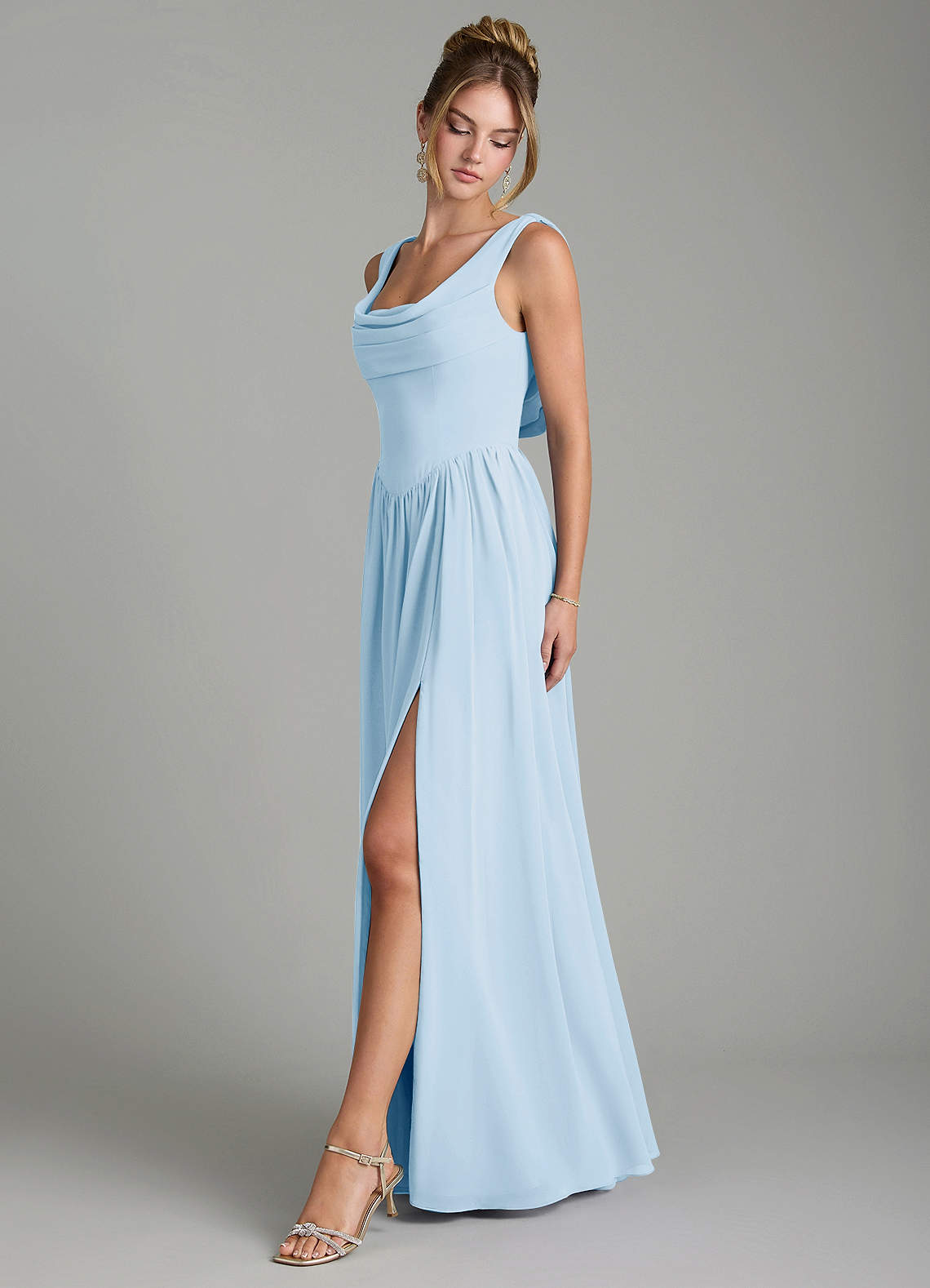 Azazie Novi Bridesmaid Dresses Sky Blue A-Line Pleated Chiffon Dress image3