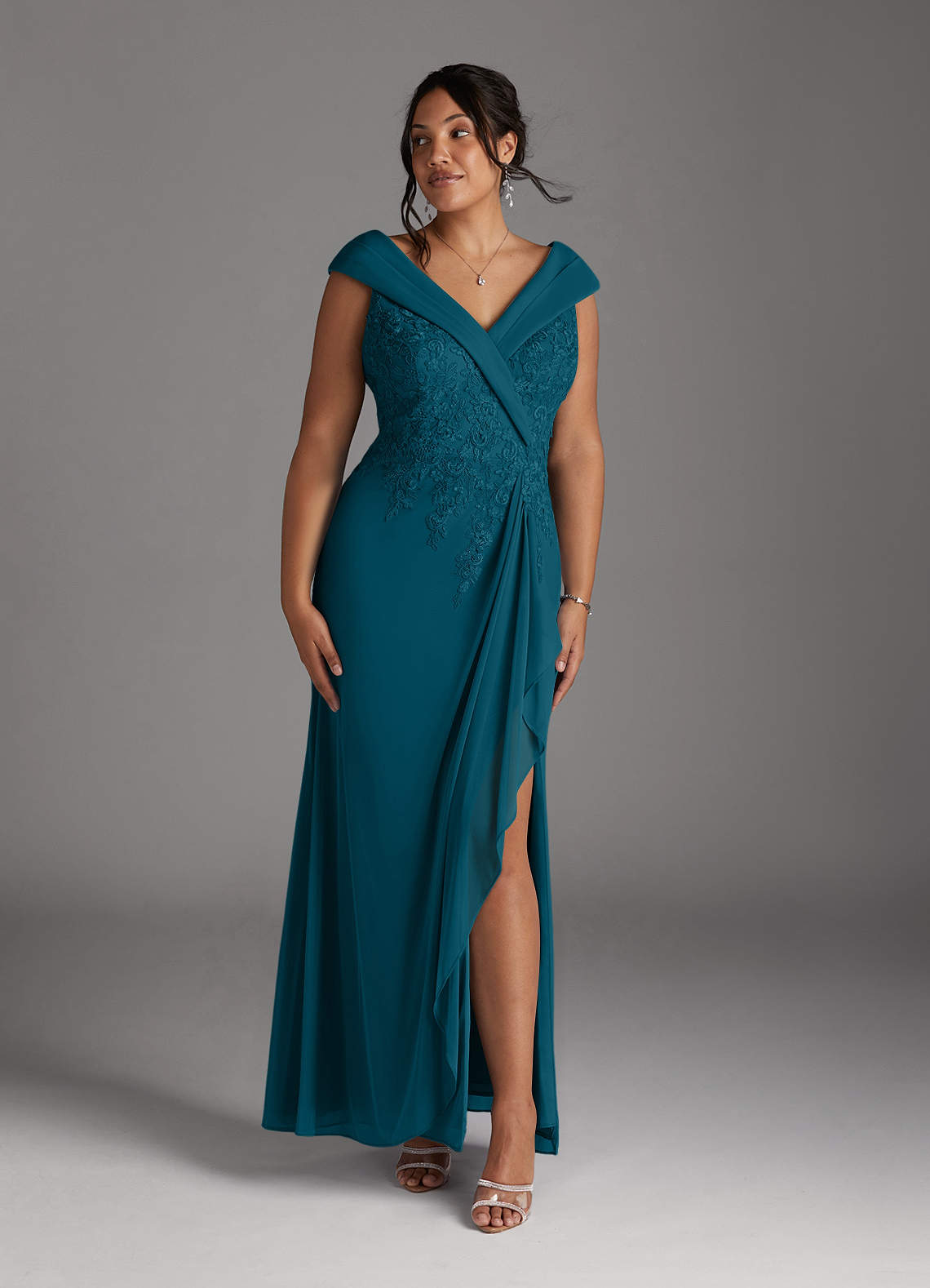 Azazie Calathea Mother of the Bride Dresses Ink Blue A-Line Lace Dress image1