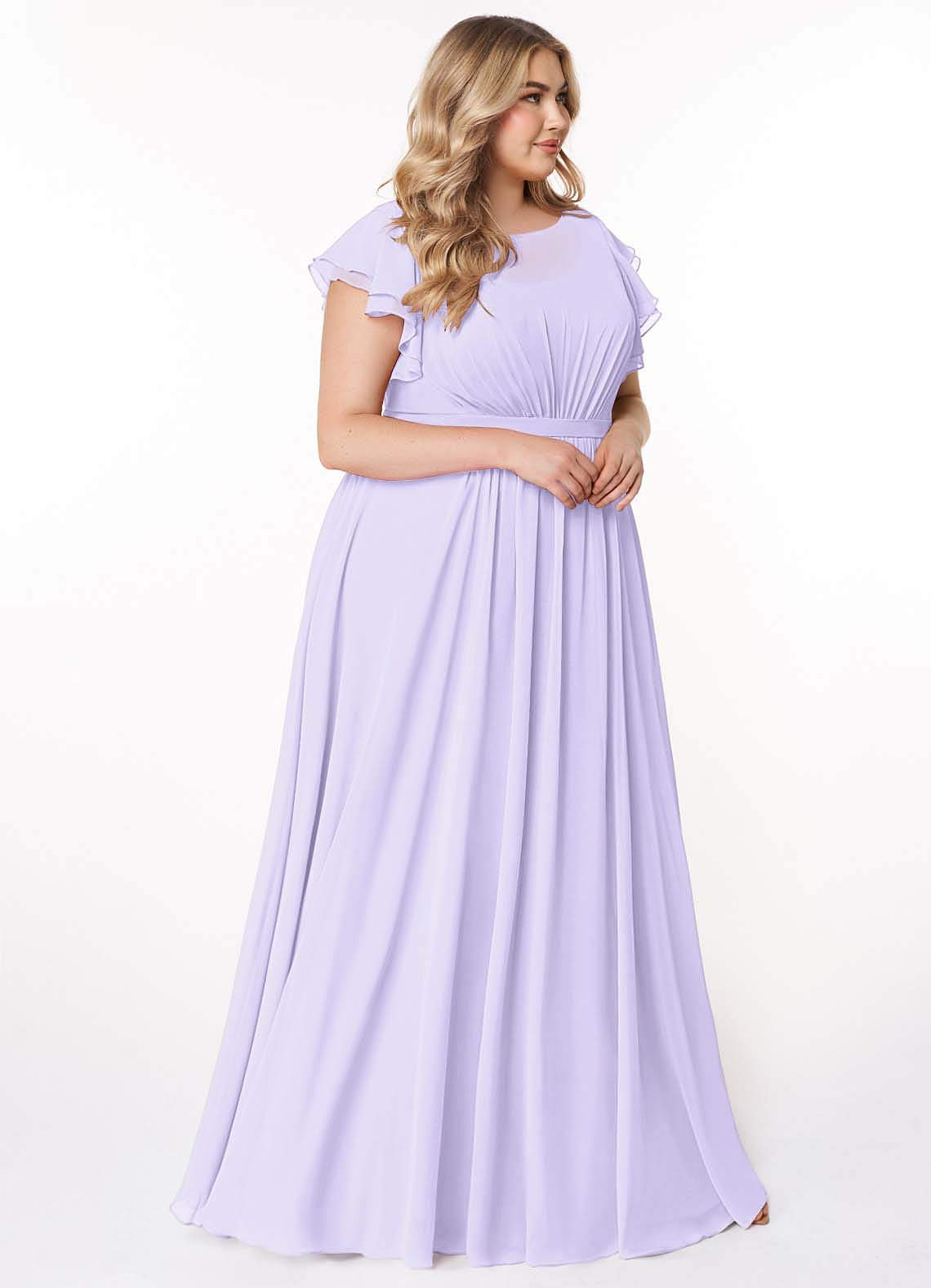 Azazie Daphne Modest Bridesmaid Dresses A-Line Ruffled Chiffon Floor-Length Dress image9