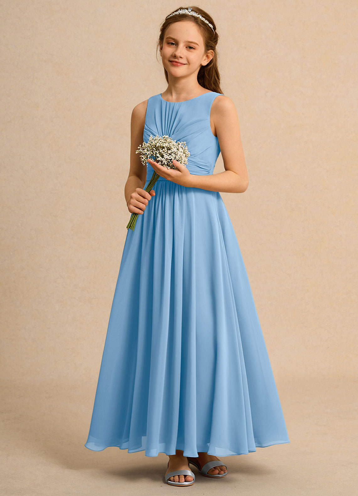 Azazie Ducky Girls Formal Flower Girl Dresses Powder Blue A-Line Pleated Chiffon Dress image5