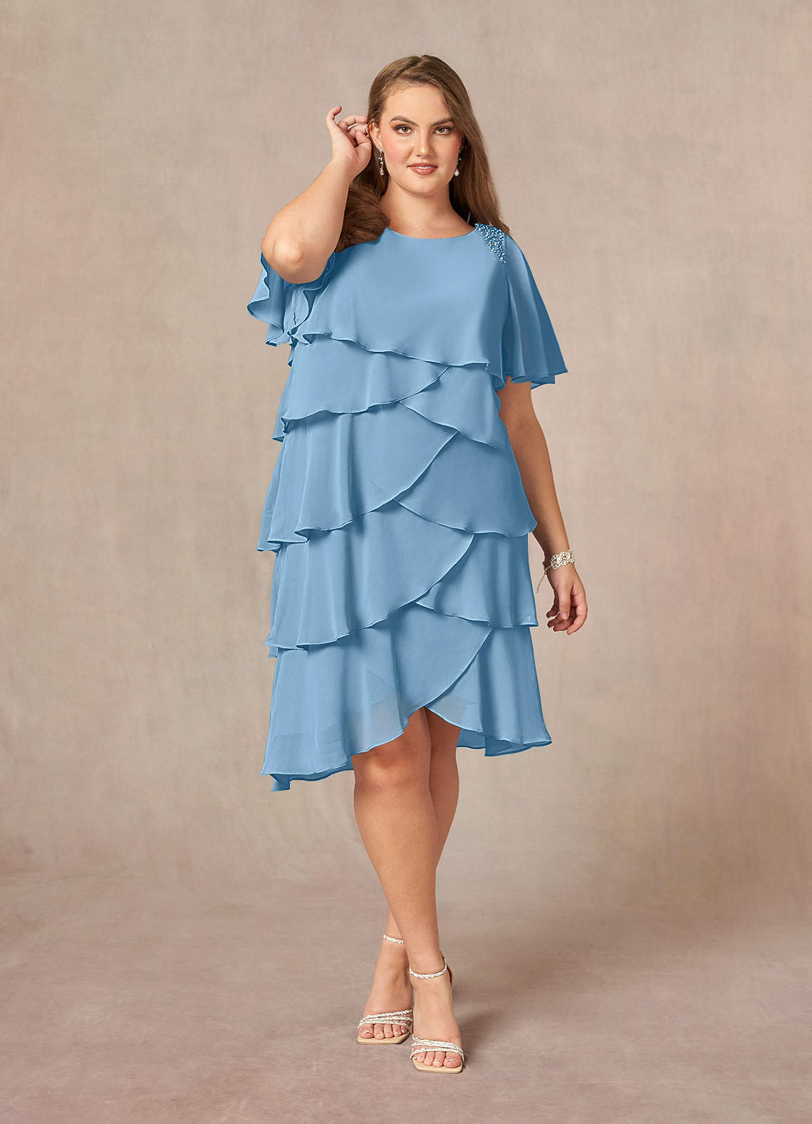 Azazie Rita Mother of the Bride Dresses Steel Blue A-Line Scoop Beaded Chiffon Dress image1