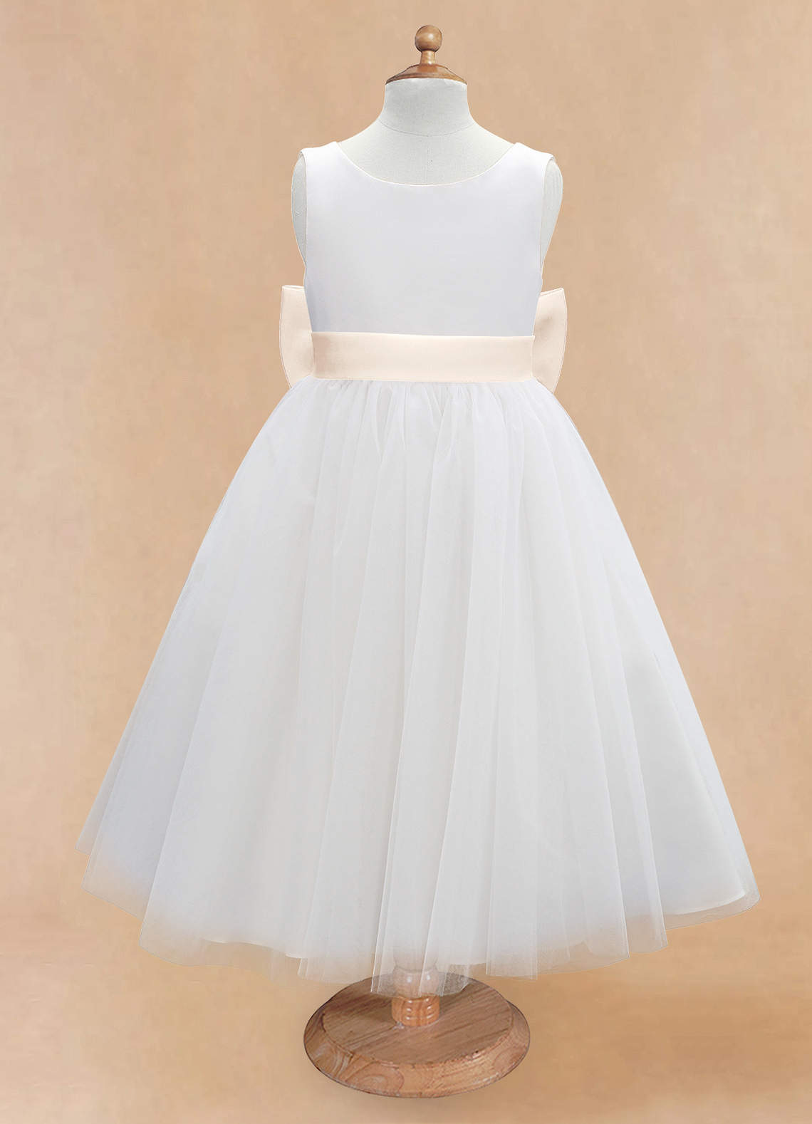 Azazie Kavi Flower Girl Dresses Ivory White Alabaster A-Line Bow Matte Satin Dress image6