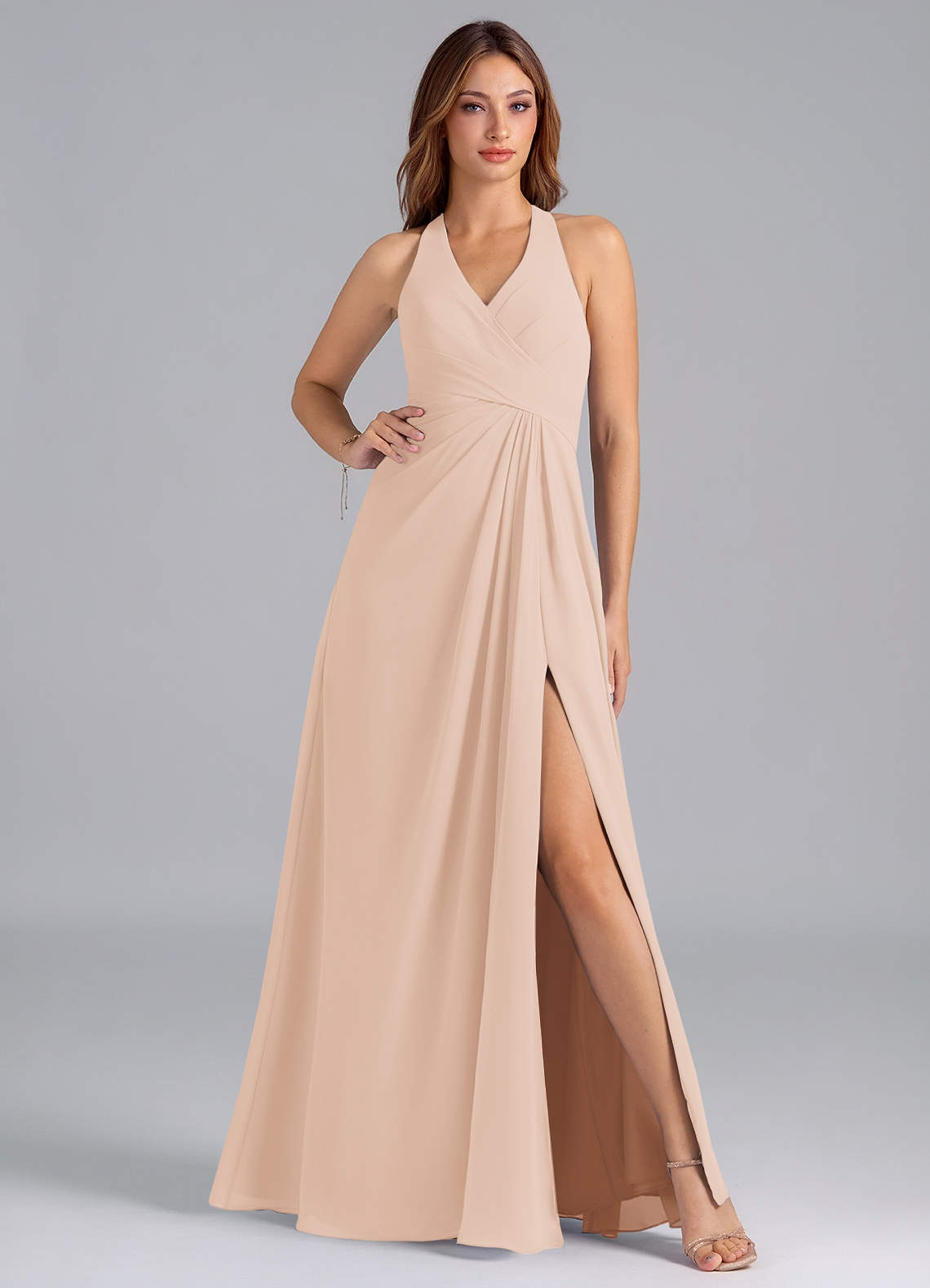 Azazie Dorota Bridesmaid Dresses English Rose A-Line Pleated Chiffon Dress image1