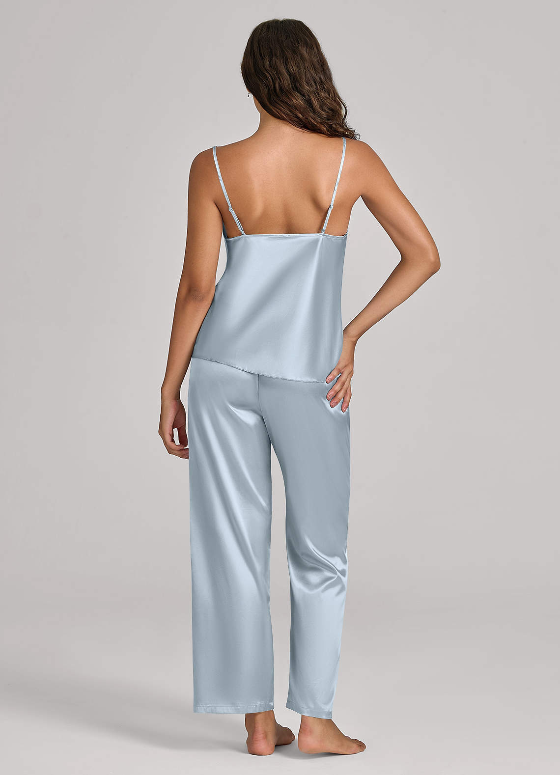front Matching Color Satin Cami Pants Pajama Set