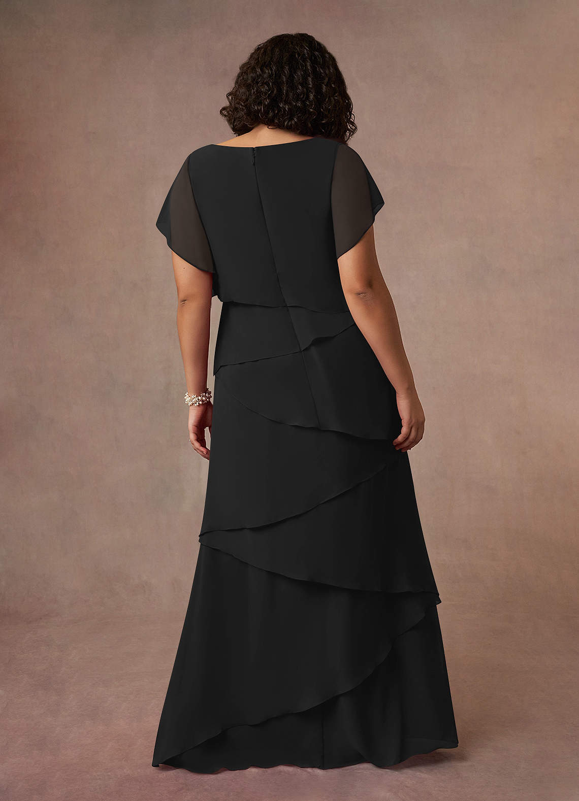 Azazie OHara Mother of the Bride Dresses Black A-Line V-Neck Chiffon Dress image4