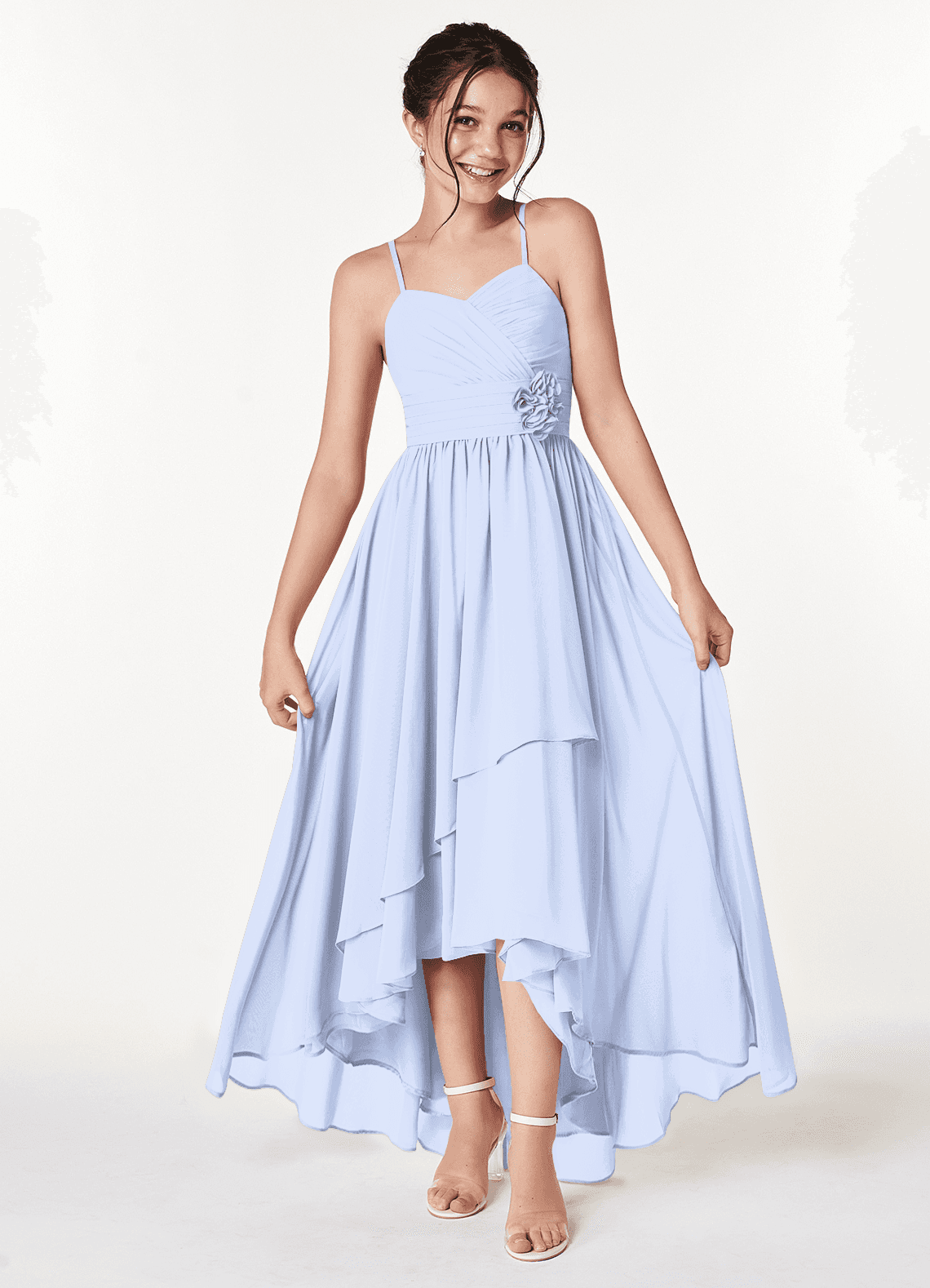 Azazie Catalina Junior Ice A-Line Ruched Chiffon Dress image1