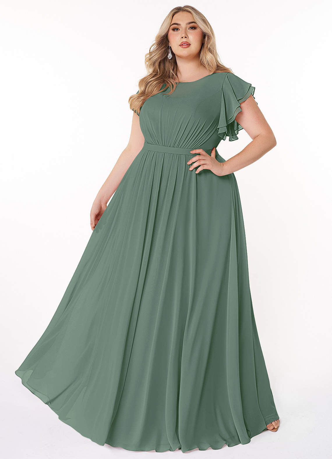 Azazie Daphne Modest Bridesmaid Dresses A-Line Ruffled Chiffon Floor-Length Dress image5