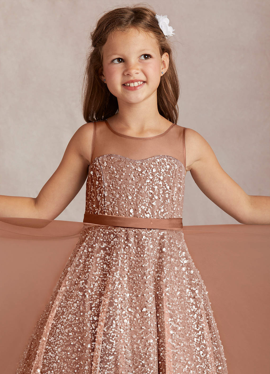 Azazie Siwa Flower Girl Dresses Bronzer A-Line Beaded Tulle Dress image1