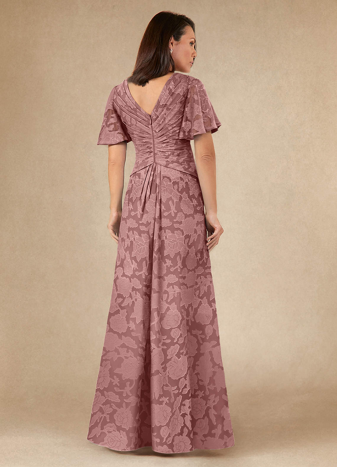 Azazie Emmeline Mother of the Bride Dresses Dusty Rose A-Line Pleated Floral Burnout Dress image4