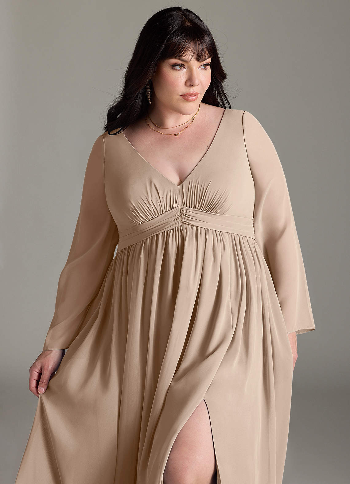 Azazie Teton Maternity Bridesmaid Dresses A-Line Long Sleeve Chiffon Floor-Length Dress image11