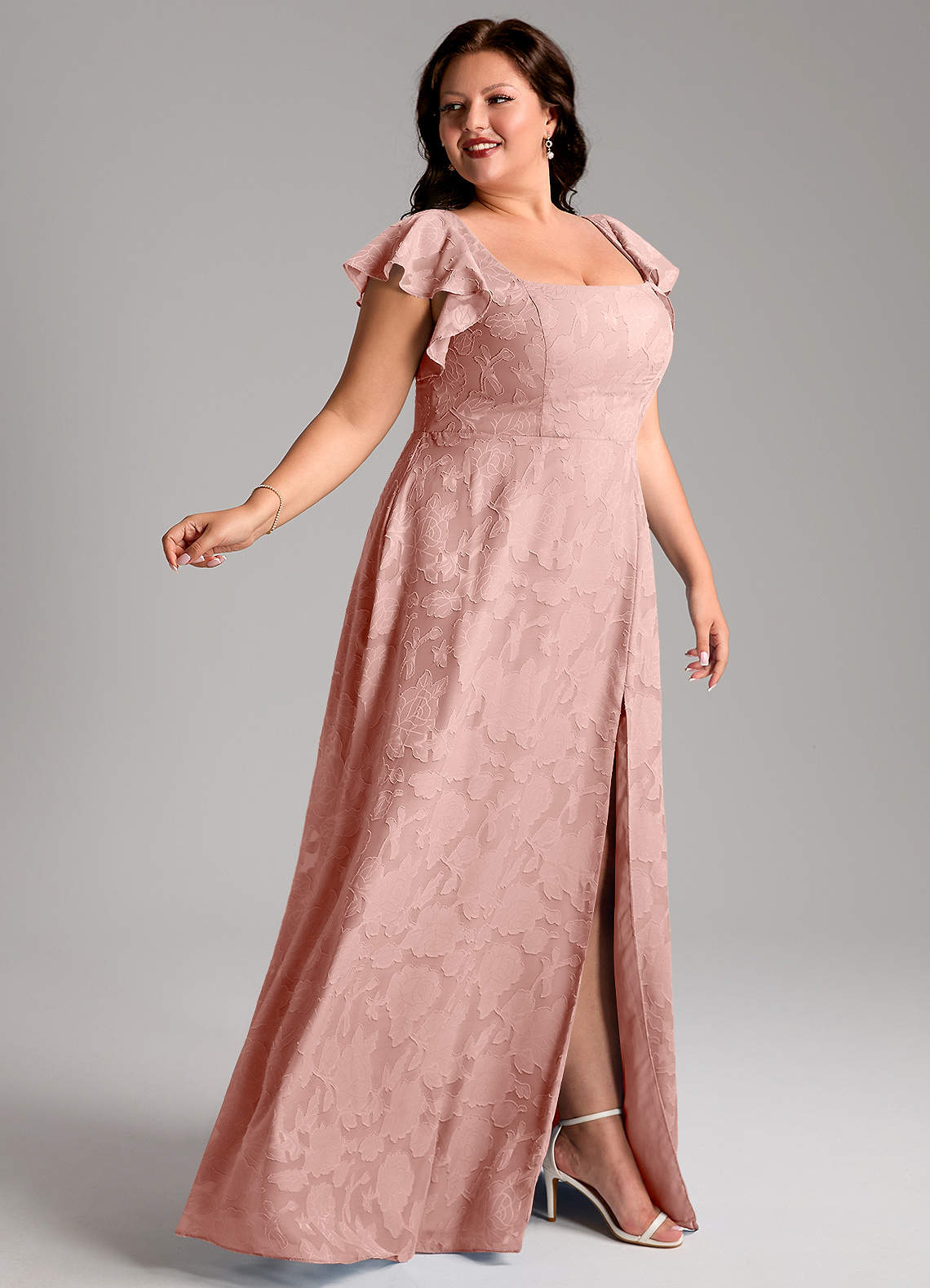 Azazie Bondi Vestidos de madrinha de casamento Vestido Roseta de Esgotamento Floral de Linha A com Racha Lateral image8