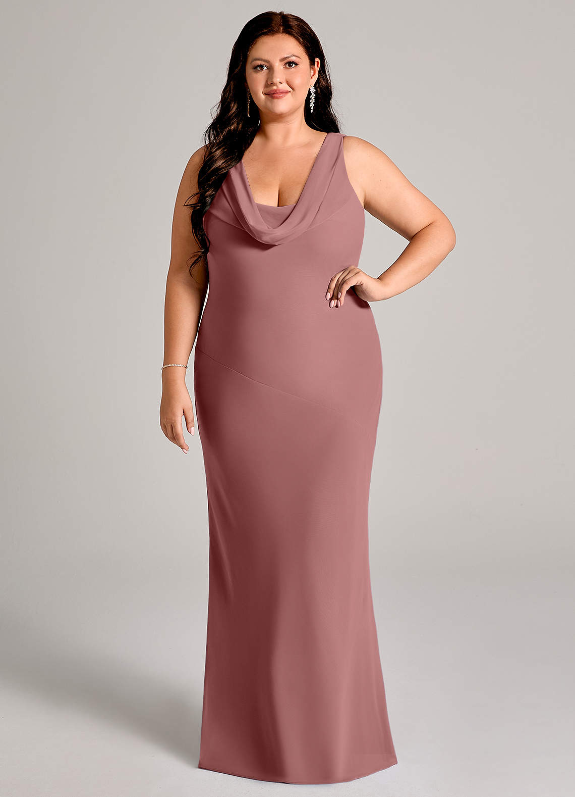 Azazie Rylina Abiti da Damigella Abito Sirena in Chiffon Plissettato Rosa Del Deserto image1