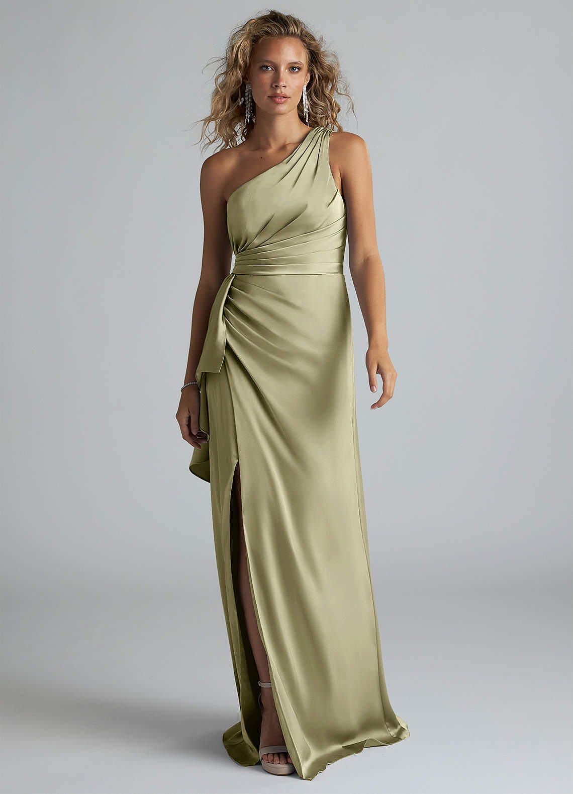 Azazie Maive Brautjungfernkleider Etui Gestreift Stretch-Satin Kleid Pistazie image1
