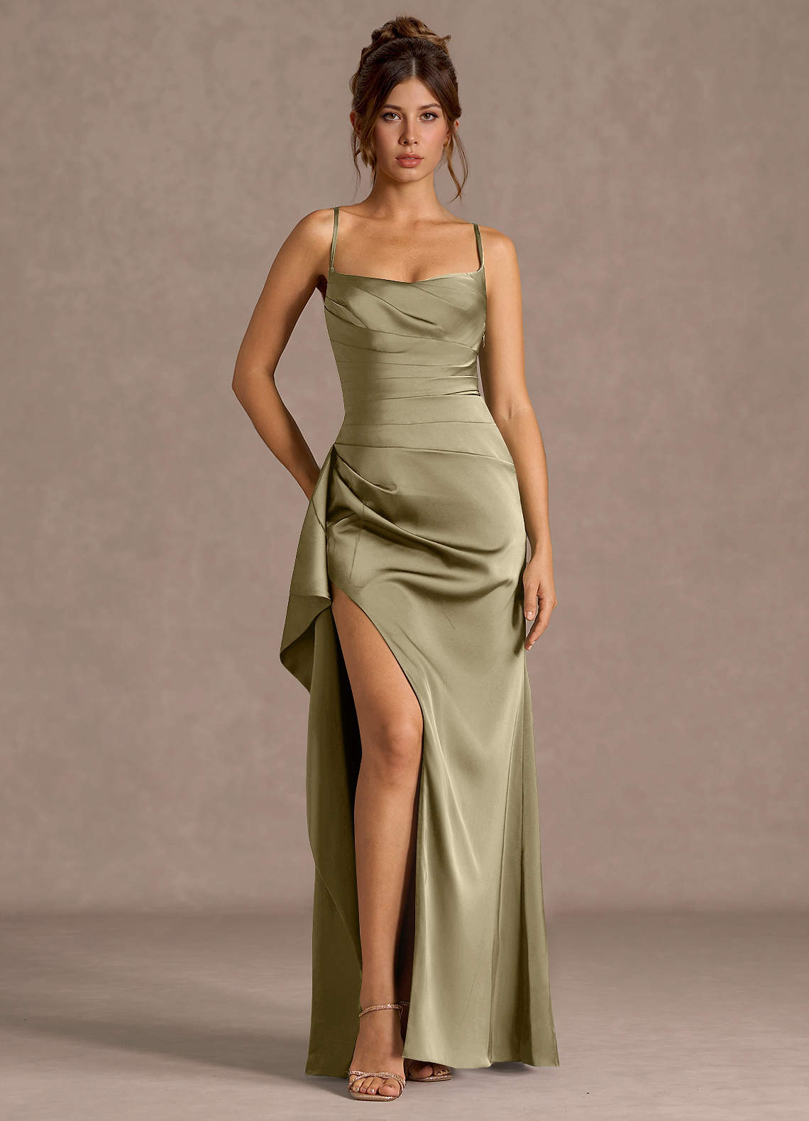 moss green prom dress Moss A-line Butterfly Lace Lilac Corset Prom Dress with Slit, Moss / 14