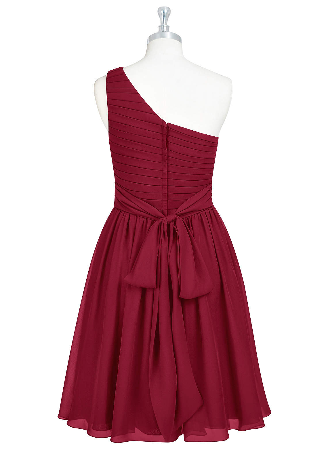 Azazie Katrina At-home Try On Dresses Burgundy A-Line One Shoulder Chiffon Dress image6