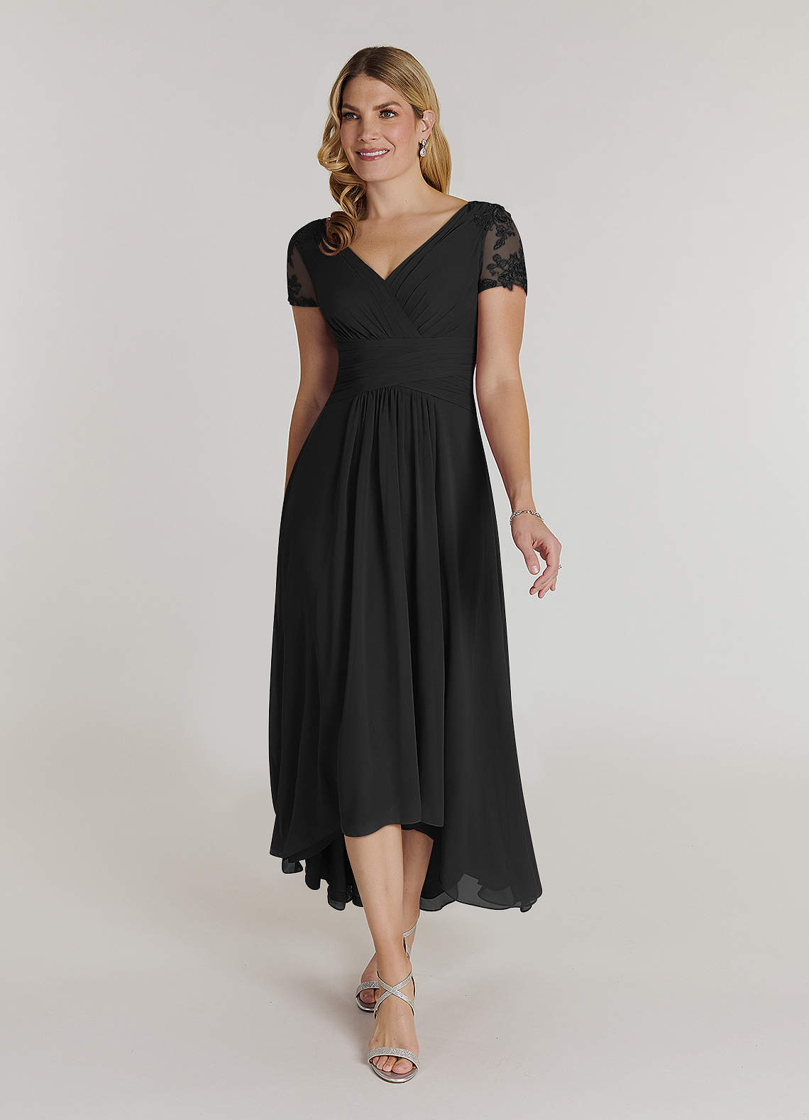 Azazie Thais Mother of the Bride Dresses Black A-Line Lace Chiffon Dress image1