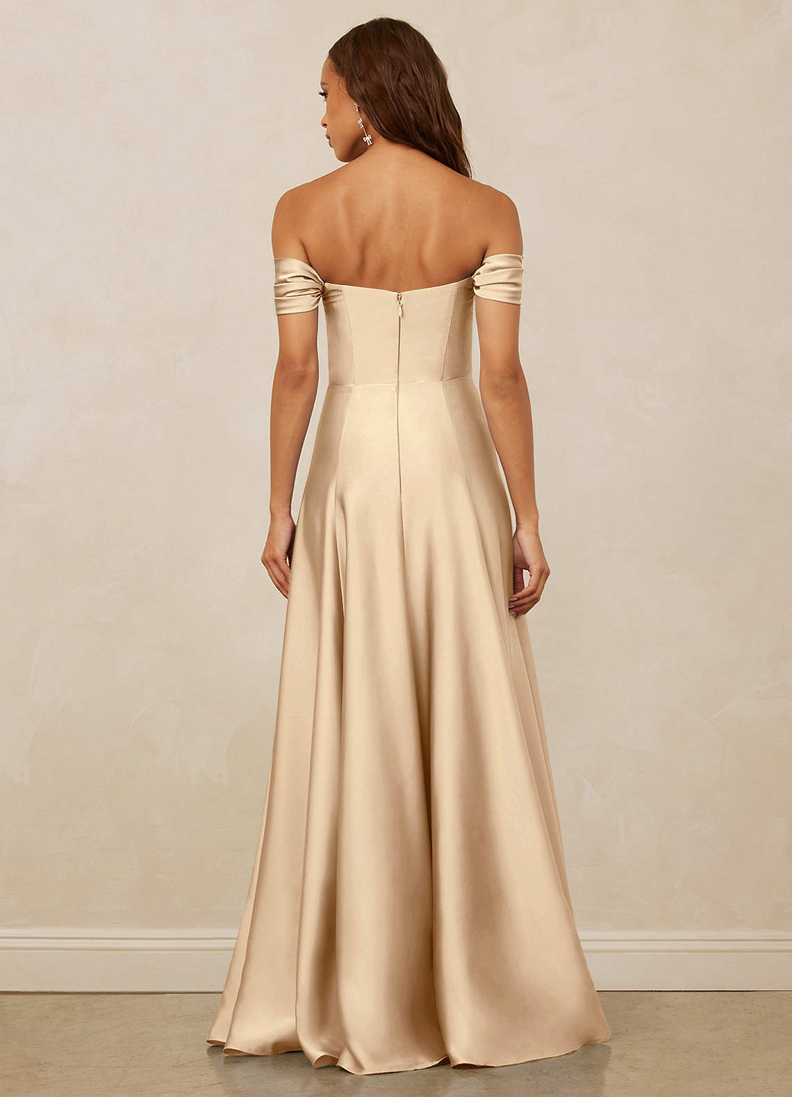 Christian Siriano Bridal for Azazie 1002 Bridesmaid Dresses Off Shoulder Stretch Satin A-line Dress image5
