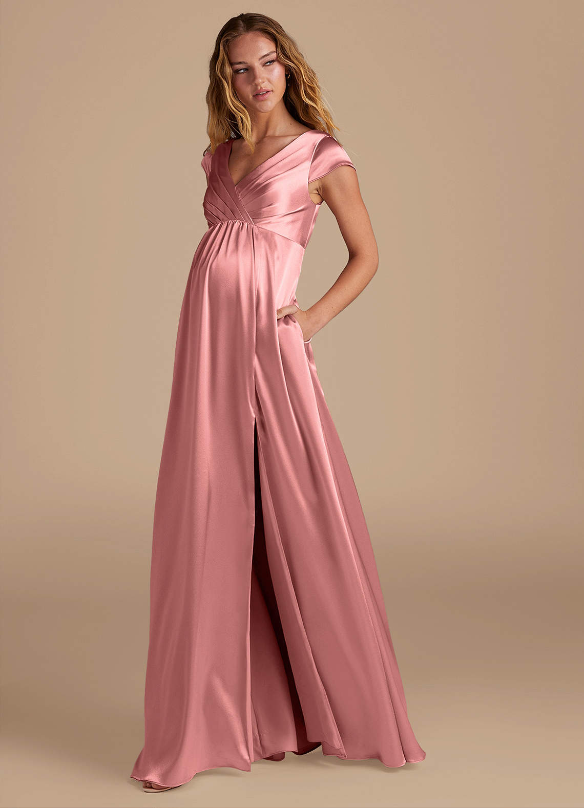 Azazie Allessia Venda final Vestido Linha A Comprimento do chão Cetim Metálico image2