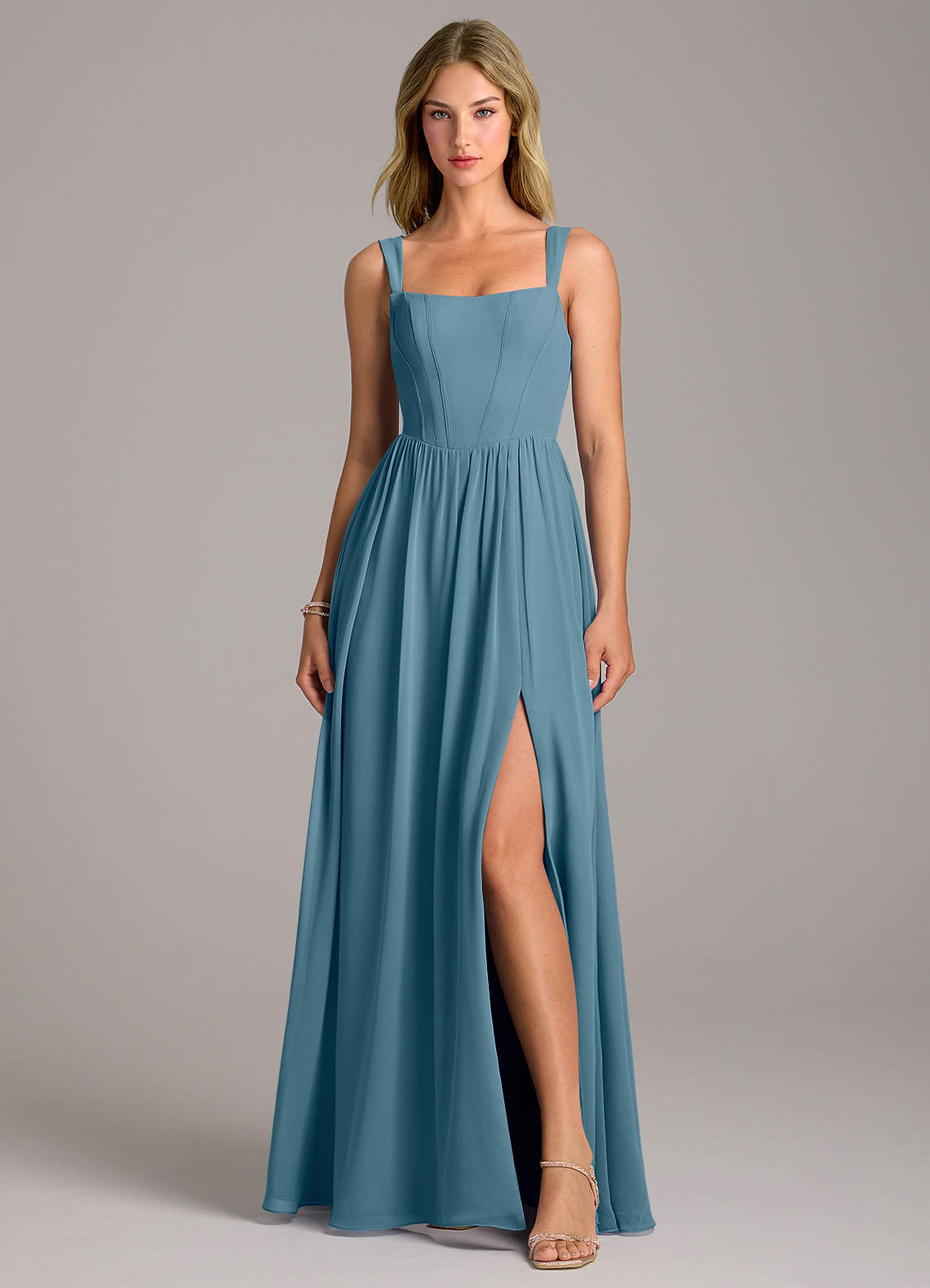 Azazie Rosaline Klänningar att prova hemma Klä av A-Linje i Chiffong Sidoslits Eukalyptus image3