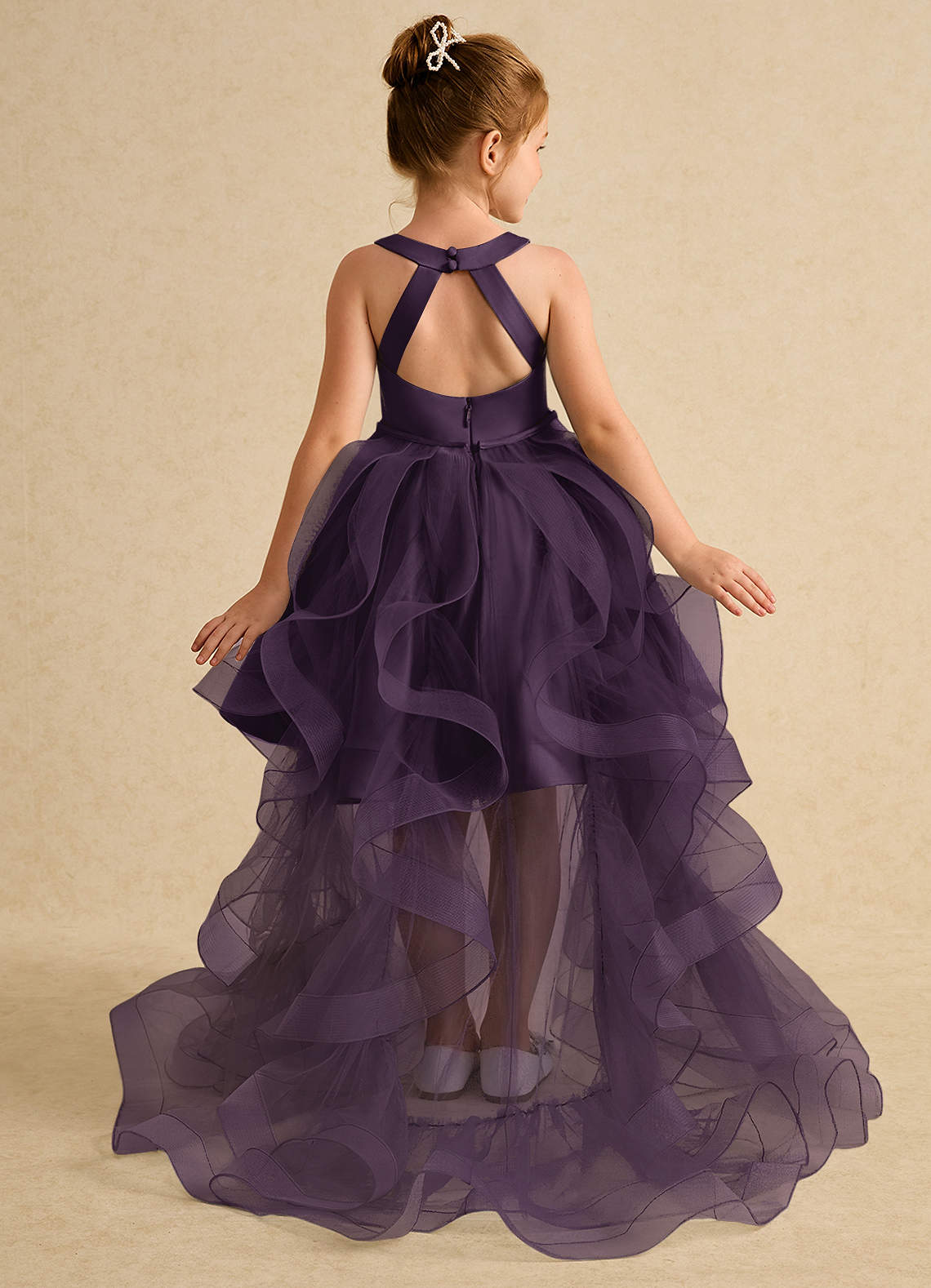 Azazie Julietta Flower Girl Dresses Plum Ball-Gown Convertible Tulle Dress image1