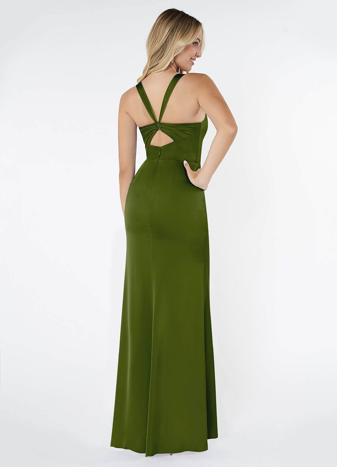 Azazie Mero Bridesmaid Dresses Juniper Sheath Pleated Stretch Satin Dress image2