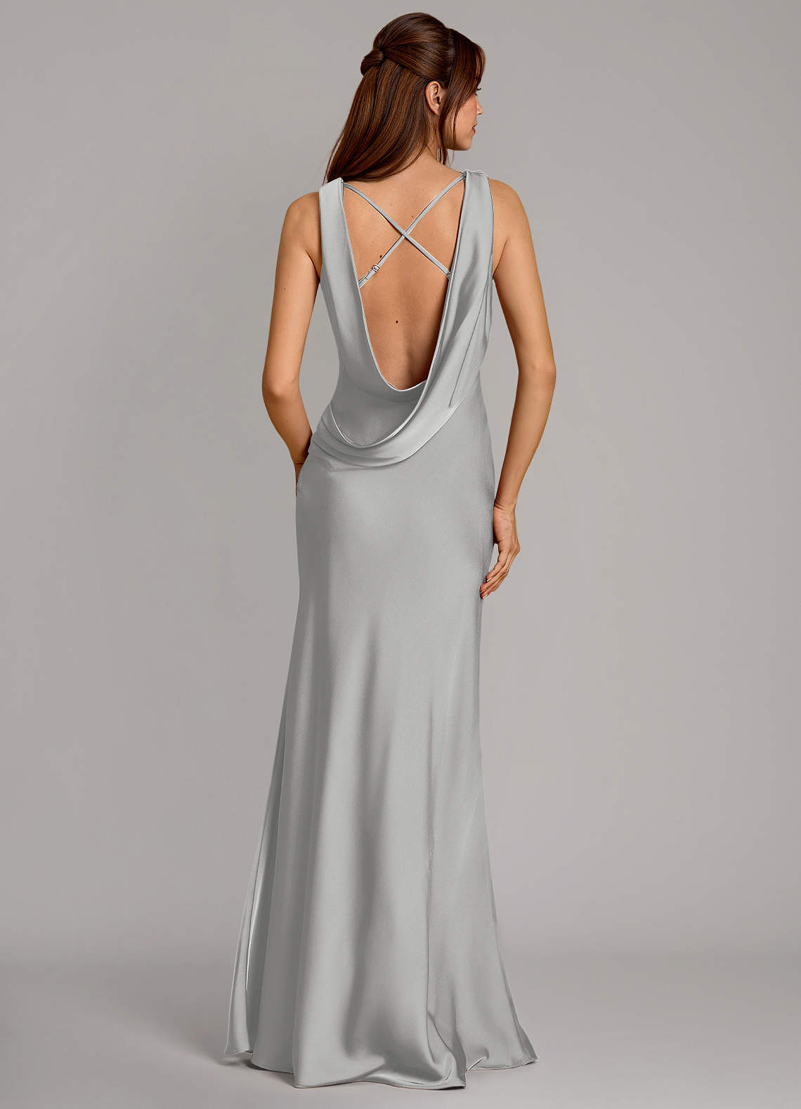 Azazie Cheryl Bridesmaid Dresses Silver Mermaid Stretch Satin Dress image1