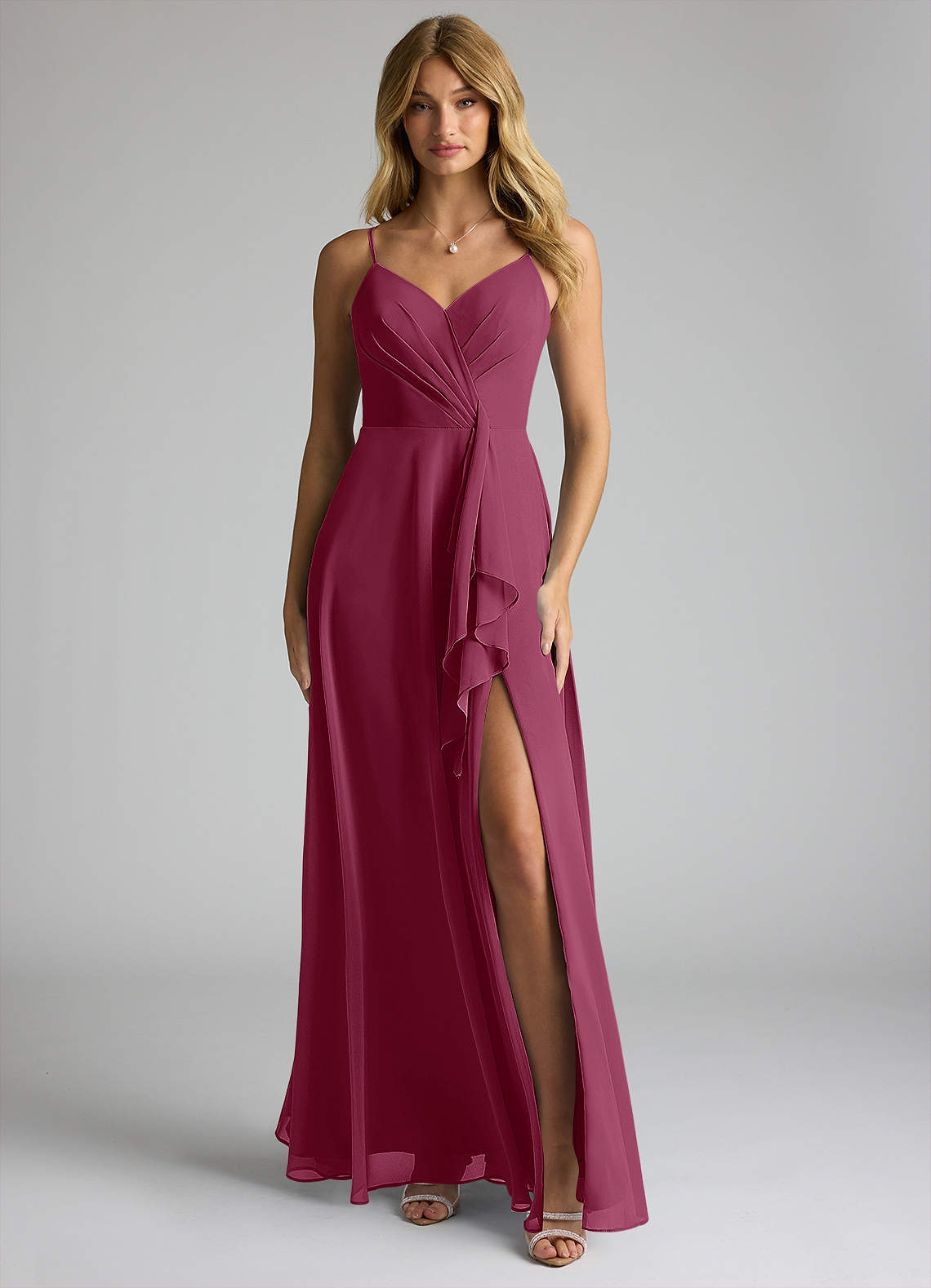 Azazie Akita Brautjungfernkleider A-Linie Chiffon Kleid Maulbeerrot image1