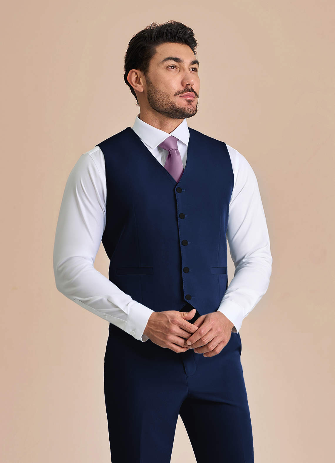 front James Blue Structured Stretch Suit Vest