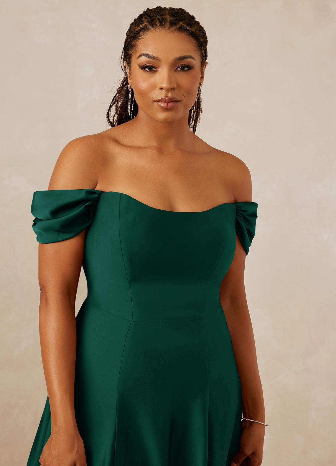 Christian Siriano Bridal for Azazie 1002 Bridesmaid Dresses Off Shoulder Stretch Satin A-line Dress image12