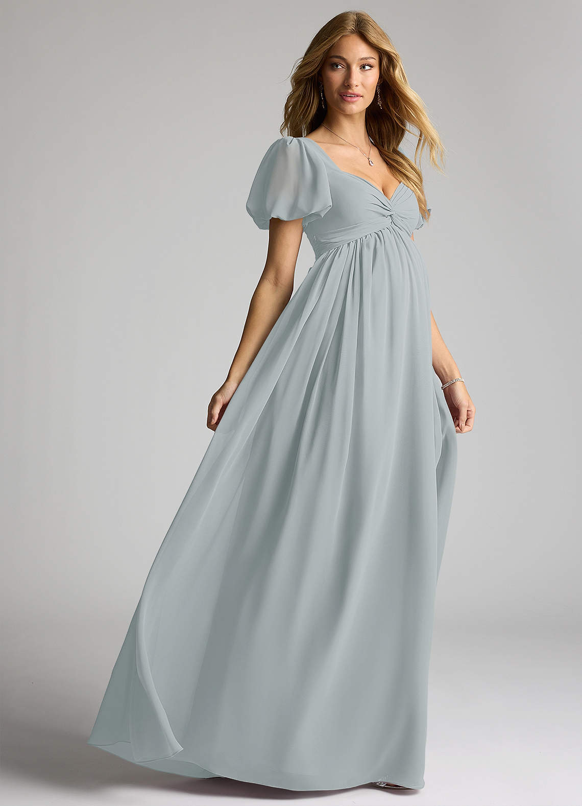 Azazie Madisynn Maternity Bridesmaid Dresses Bow Chiffon Floor-Length Dress image3